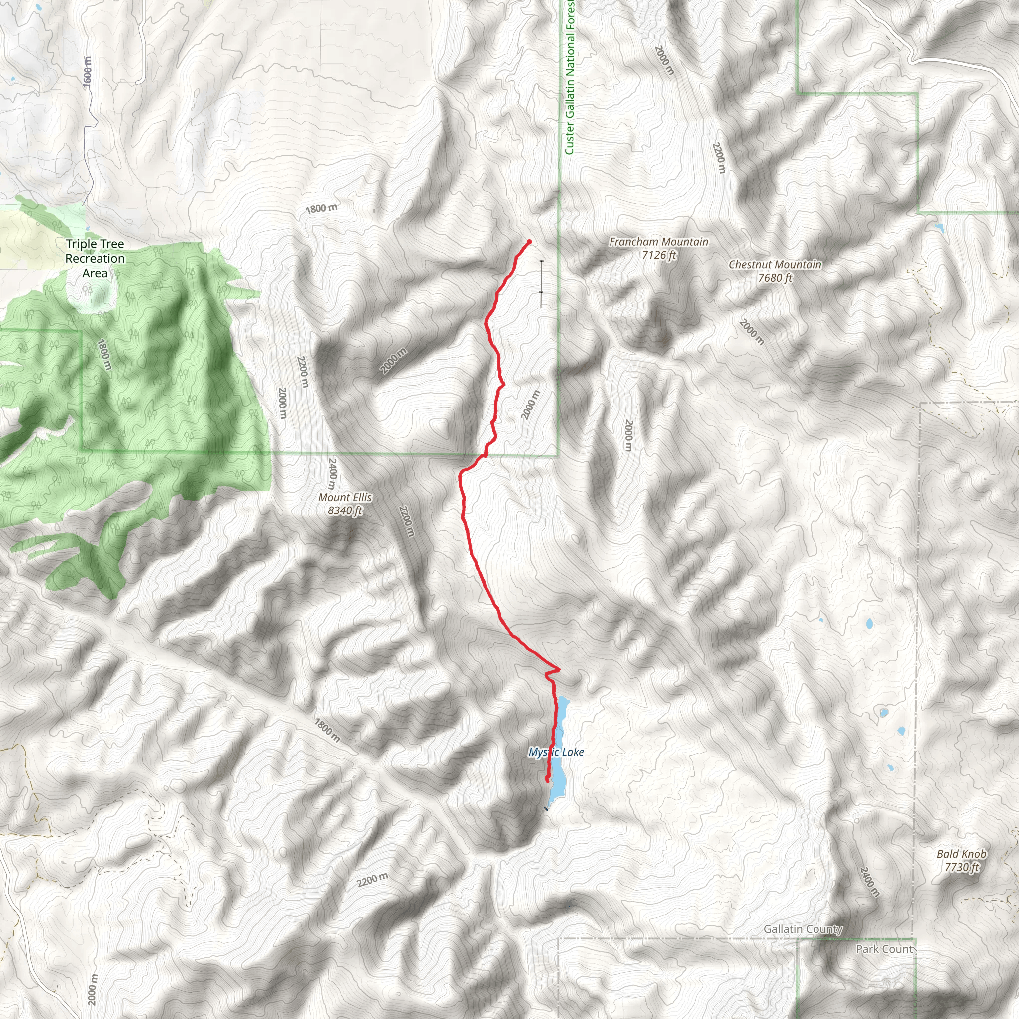 Mystic Lake and New World Gulch mobile static map