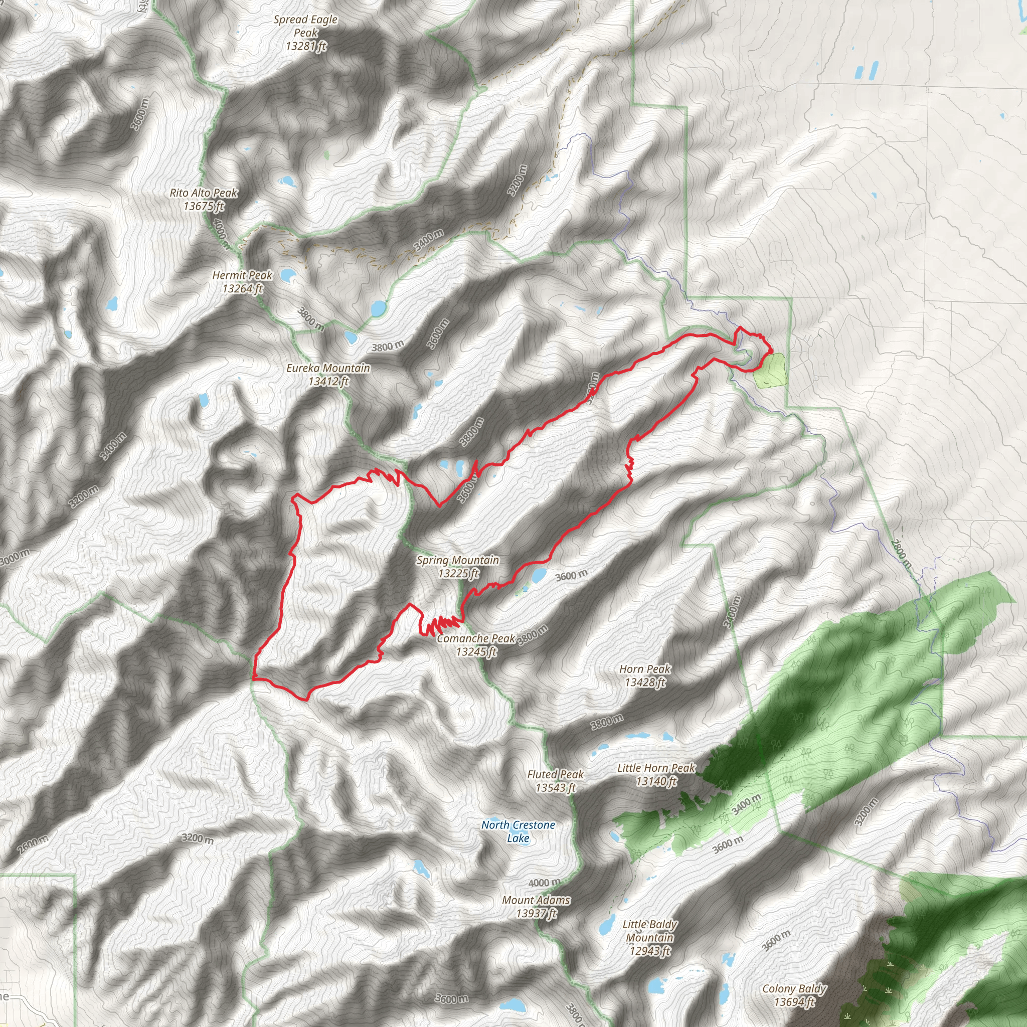 Venable, Middle Fork North Crestone and Comanche Loop Trail mobile static map