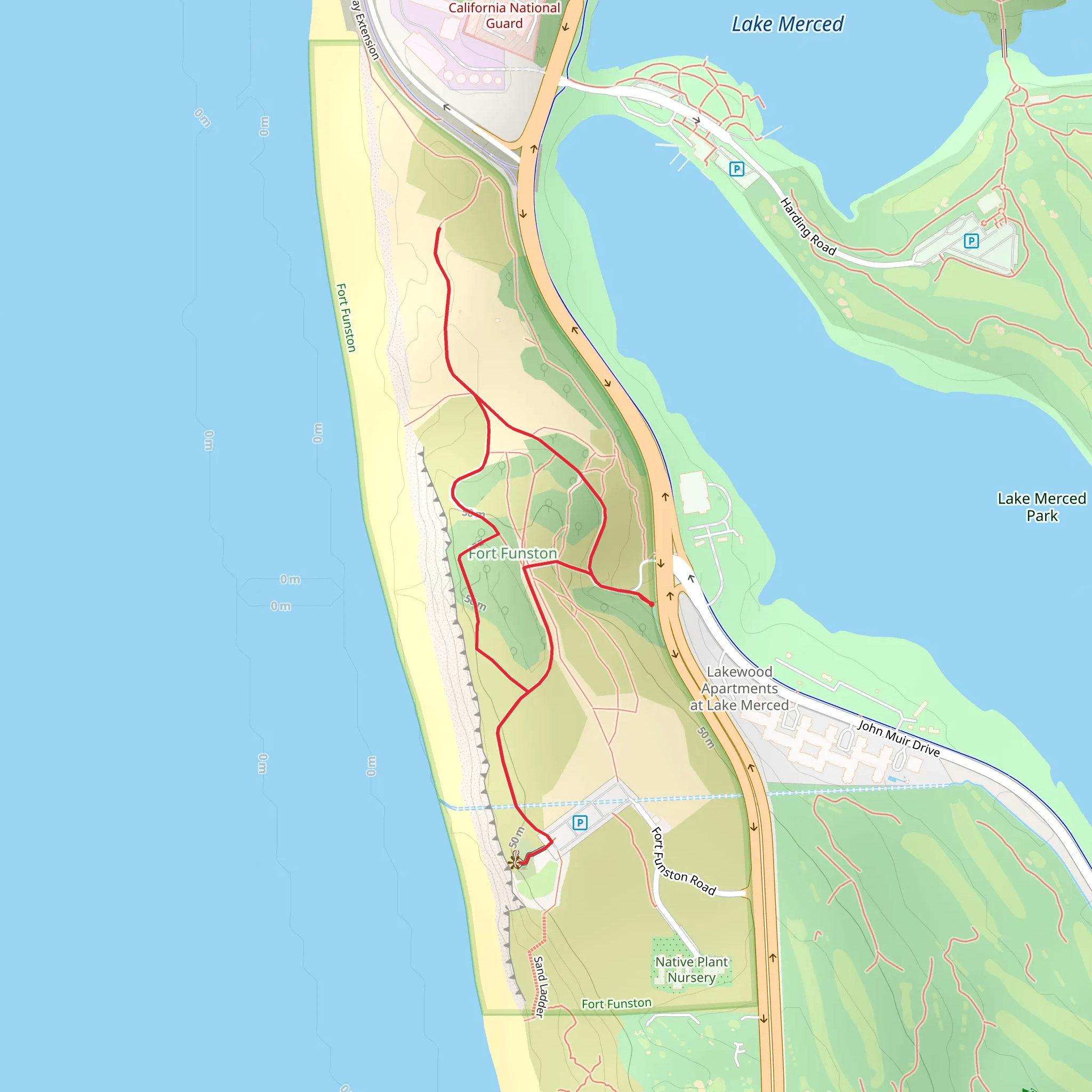 Fort Funston and Funston Beach Loop mobile static map