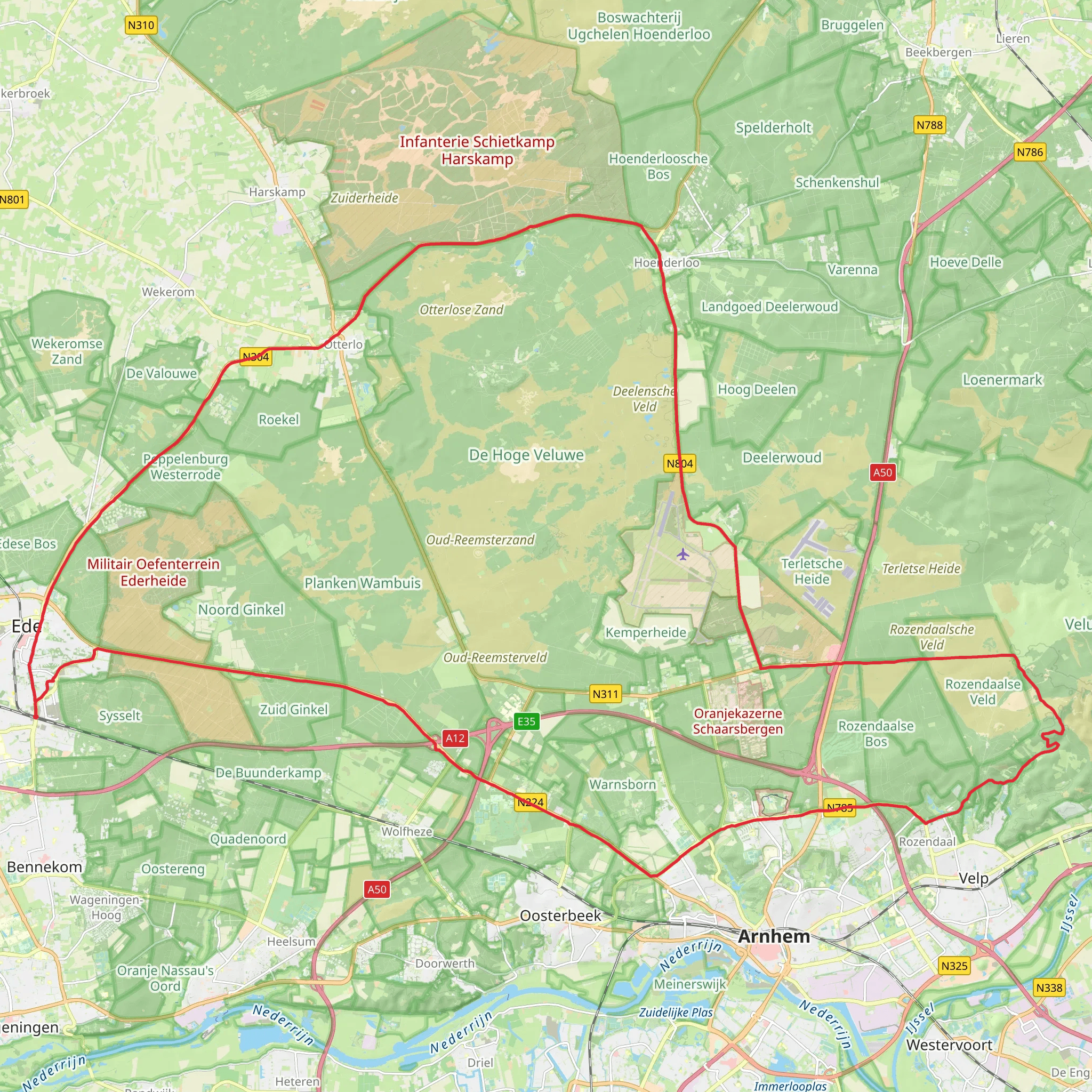 Ginkelse Heide, Rozendaalsche Velde and De Wetbos Loop mobile static map