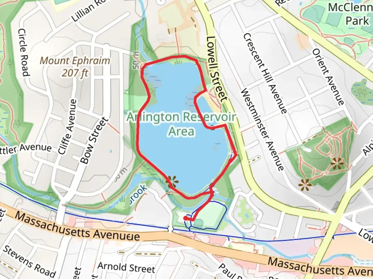 An image depicting the trail Arlington Reservoir Loop Trail and its surrounding area.