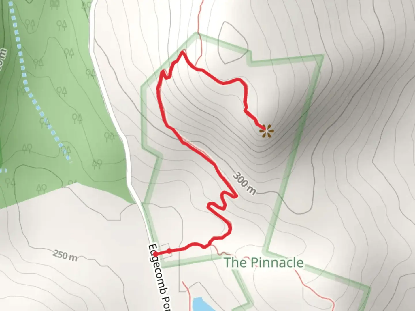 An image depicting the trail Pinnacle Red Trail and its surrounding area.