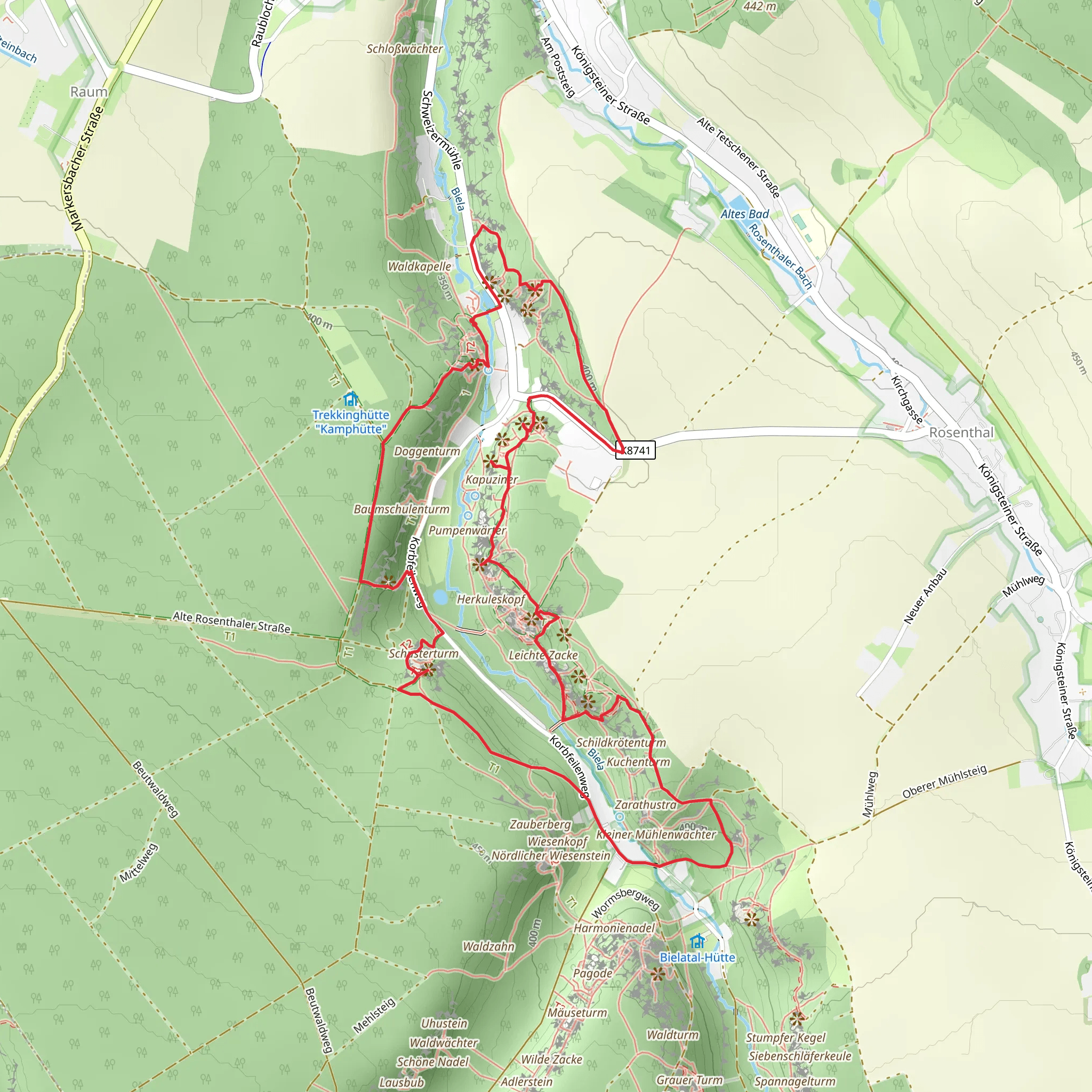 Rosengarten, Bielablick and Johanniswacht via Gruener Punkt mobile static map