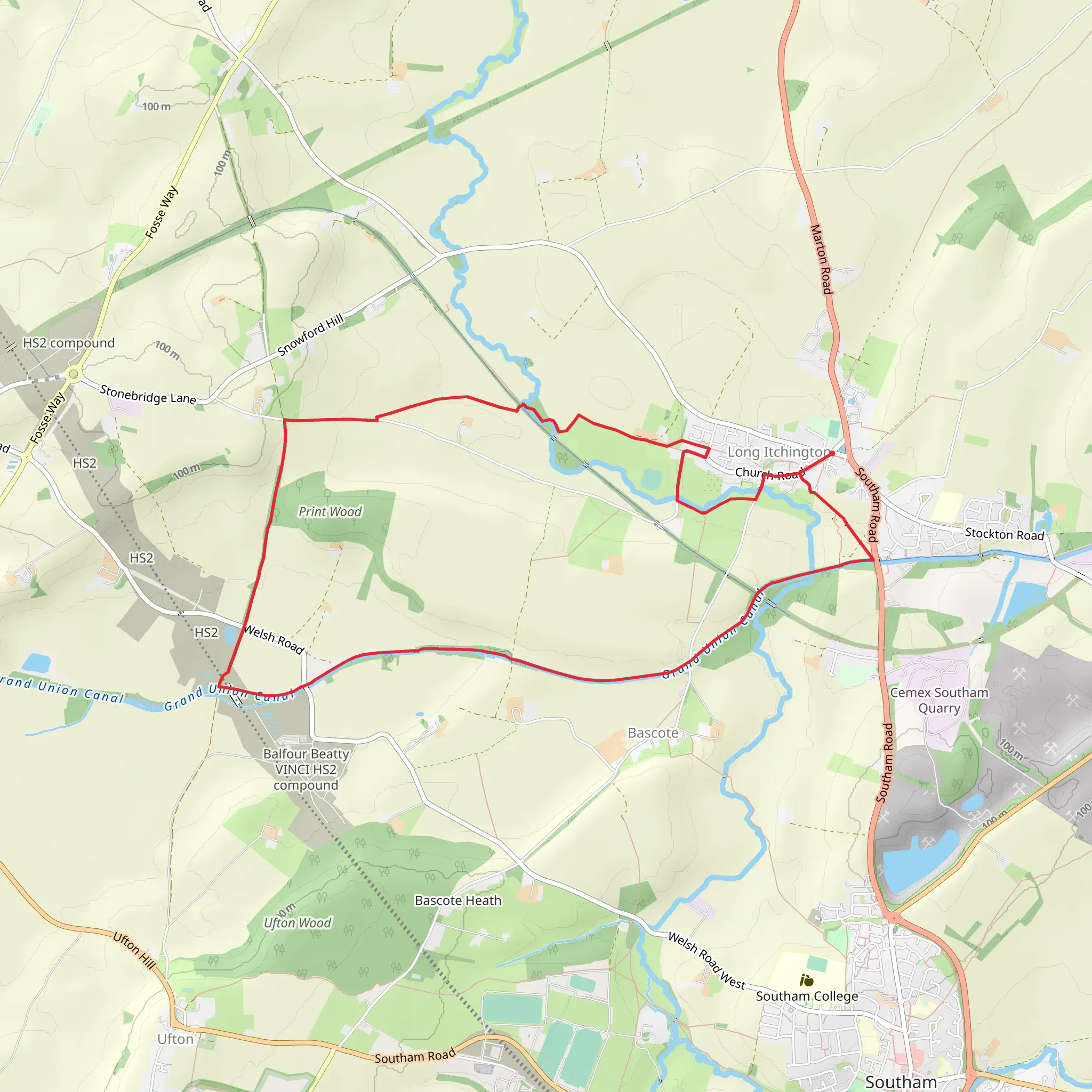 Long Itchington Circular mobile static map