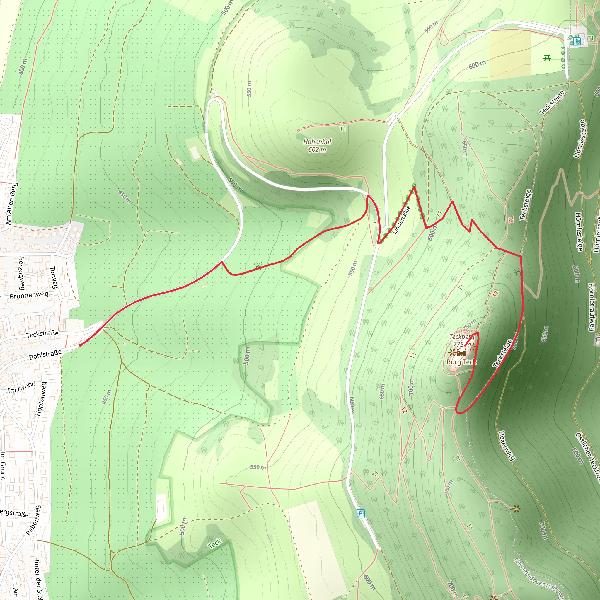 Teckberg Walk via Blaues Dreieck Oberboihingen Teck mobile static map