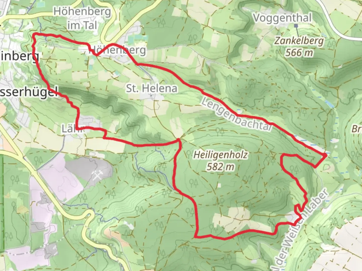 An image depicting the trail Lengenbachtalweg and Zeugenbergrunde and its surrounding area.
