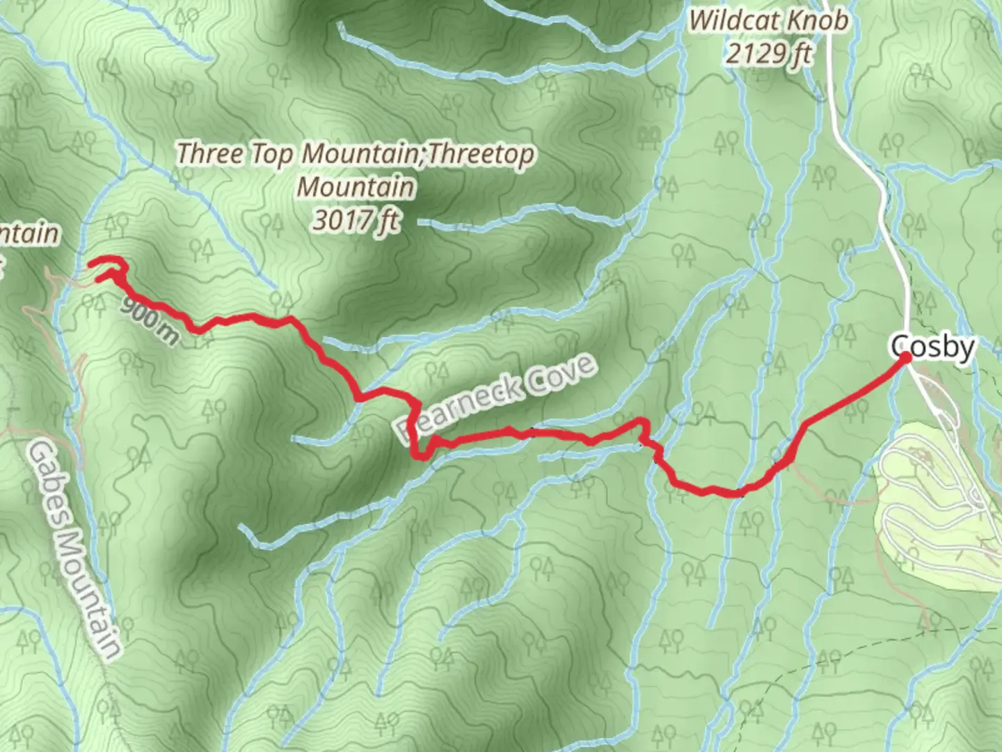 An image depicting the trail Bearneck Gap and Lower Falling Branch via Gabes Mountain Trail and its surrounding area.