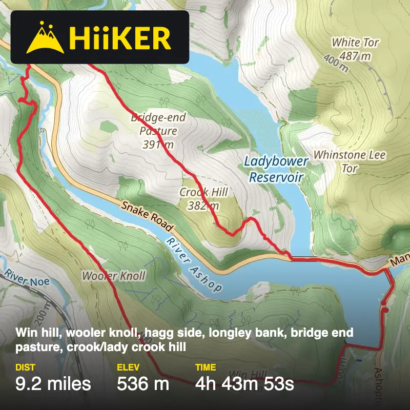A map preview of the recording Win hill, wooler knoll, hagg side, longley bank, bridge end pasture, crook/lady crook hill .
