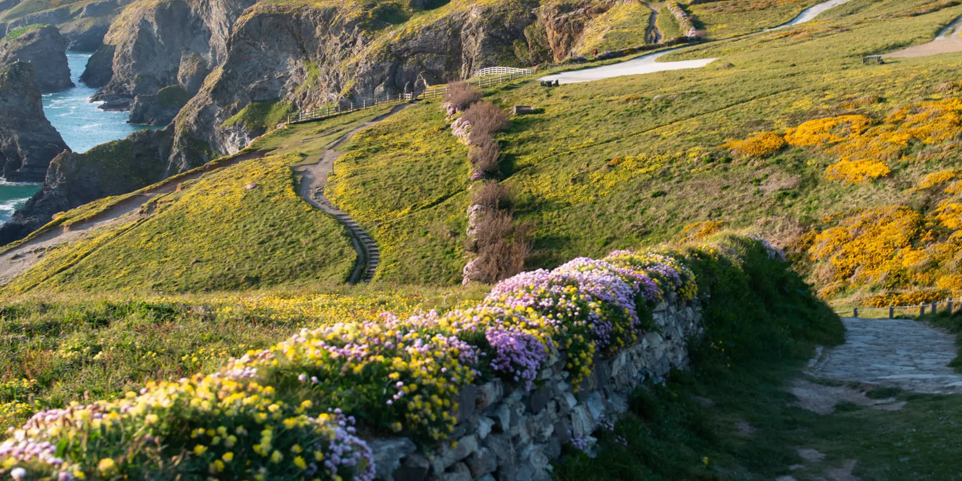 An image depicting the trail Bedruthan Steps Circular Walk and its surrounding area.