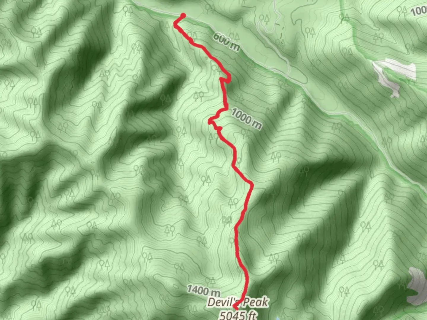 An image depicting the trail Devil's Peak via Cool Creek Trail and its surrounding area.