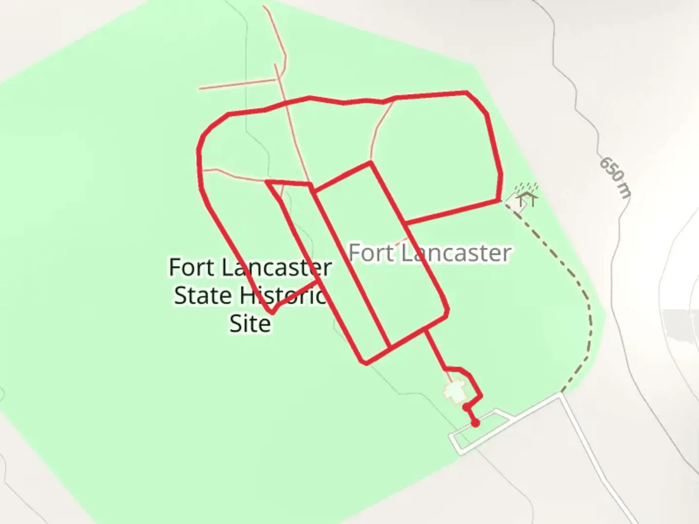 An image depicting the trail Fort Lancaster Loop and its surrounding area.