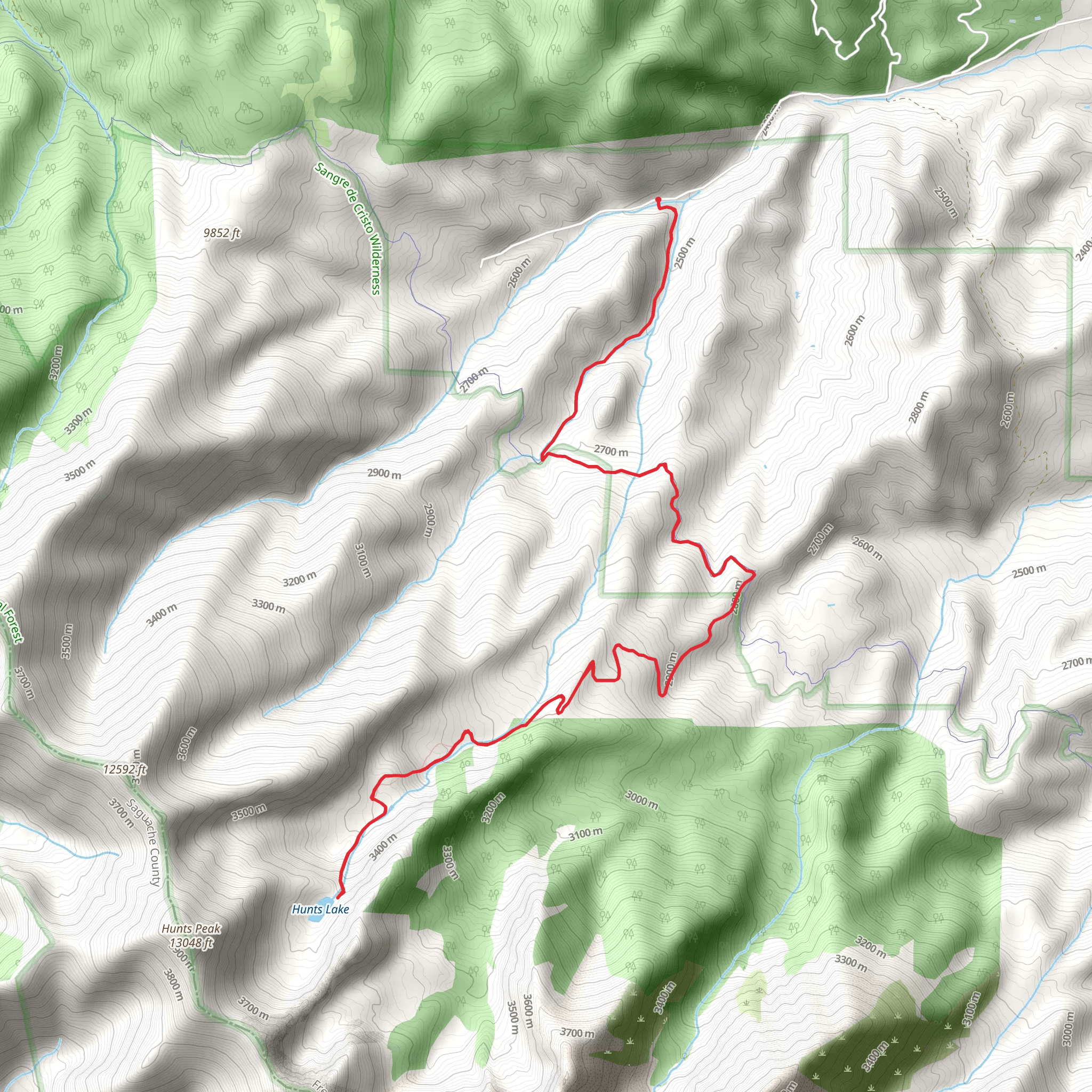 Hunts Lake via Hunts Lake Trail and Rainbow Branch mobile static map