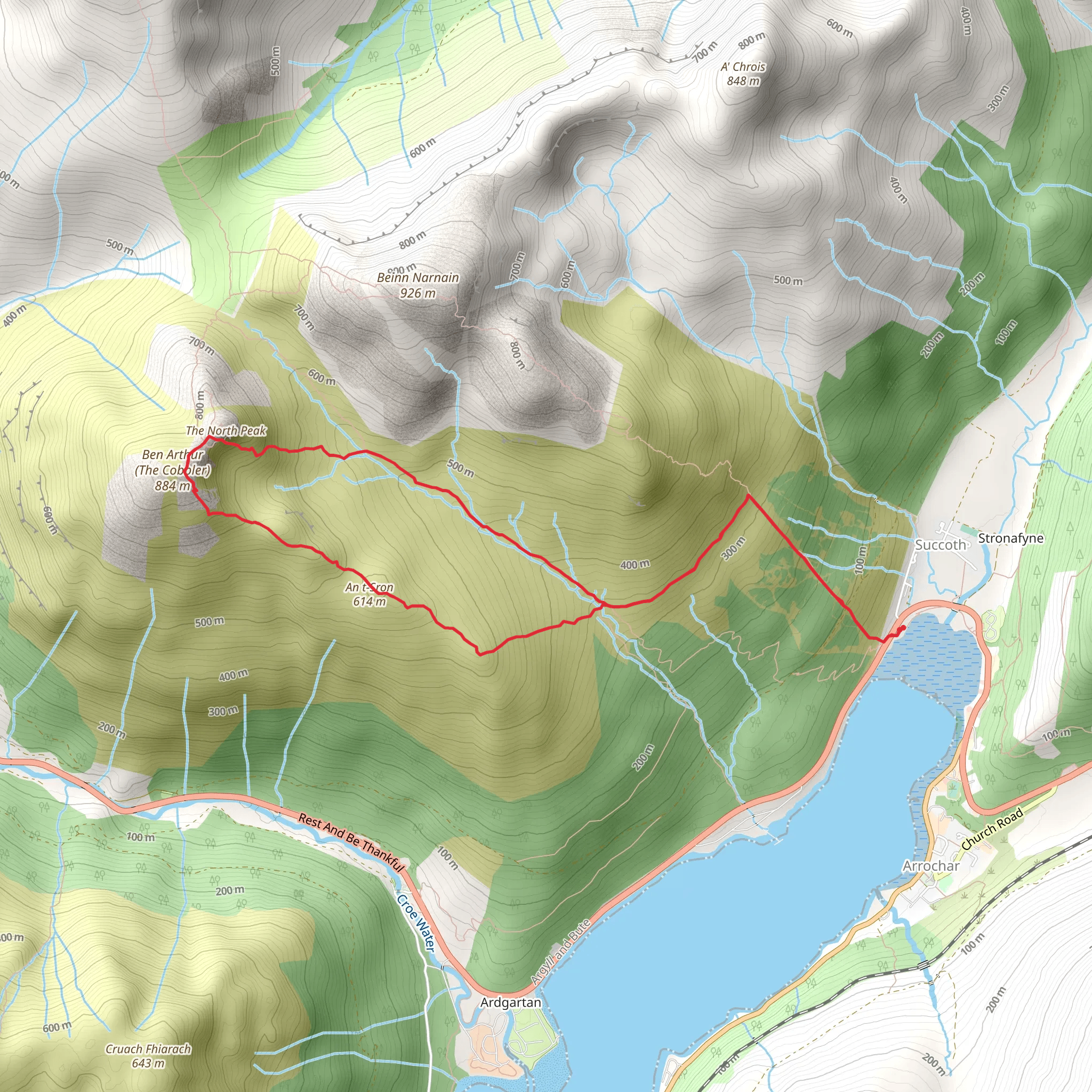 Cobbler Loop and An t-Sron from Succoth mobile static map