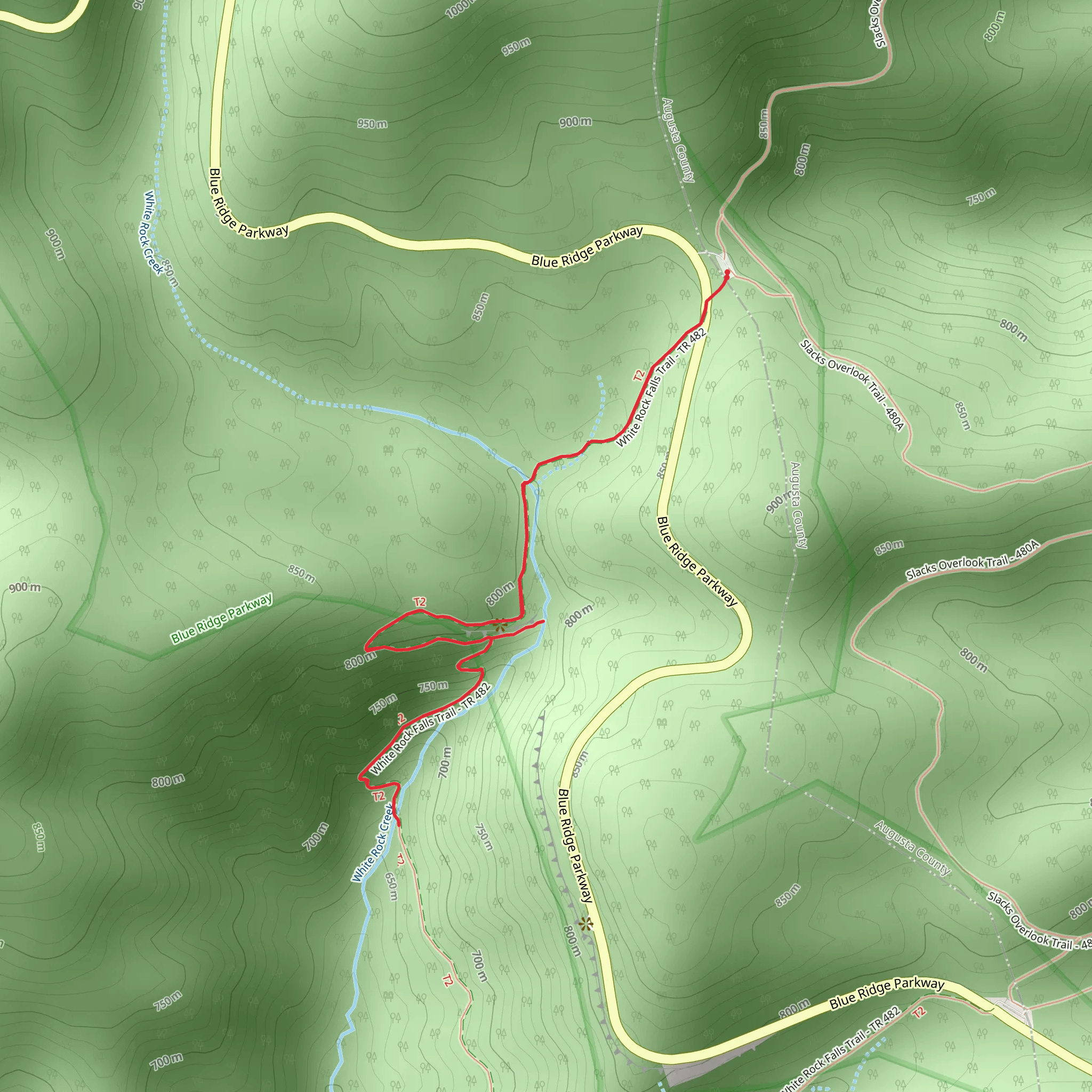 White Rock Falls Trail from Blue Ridge Parkway mobile static map