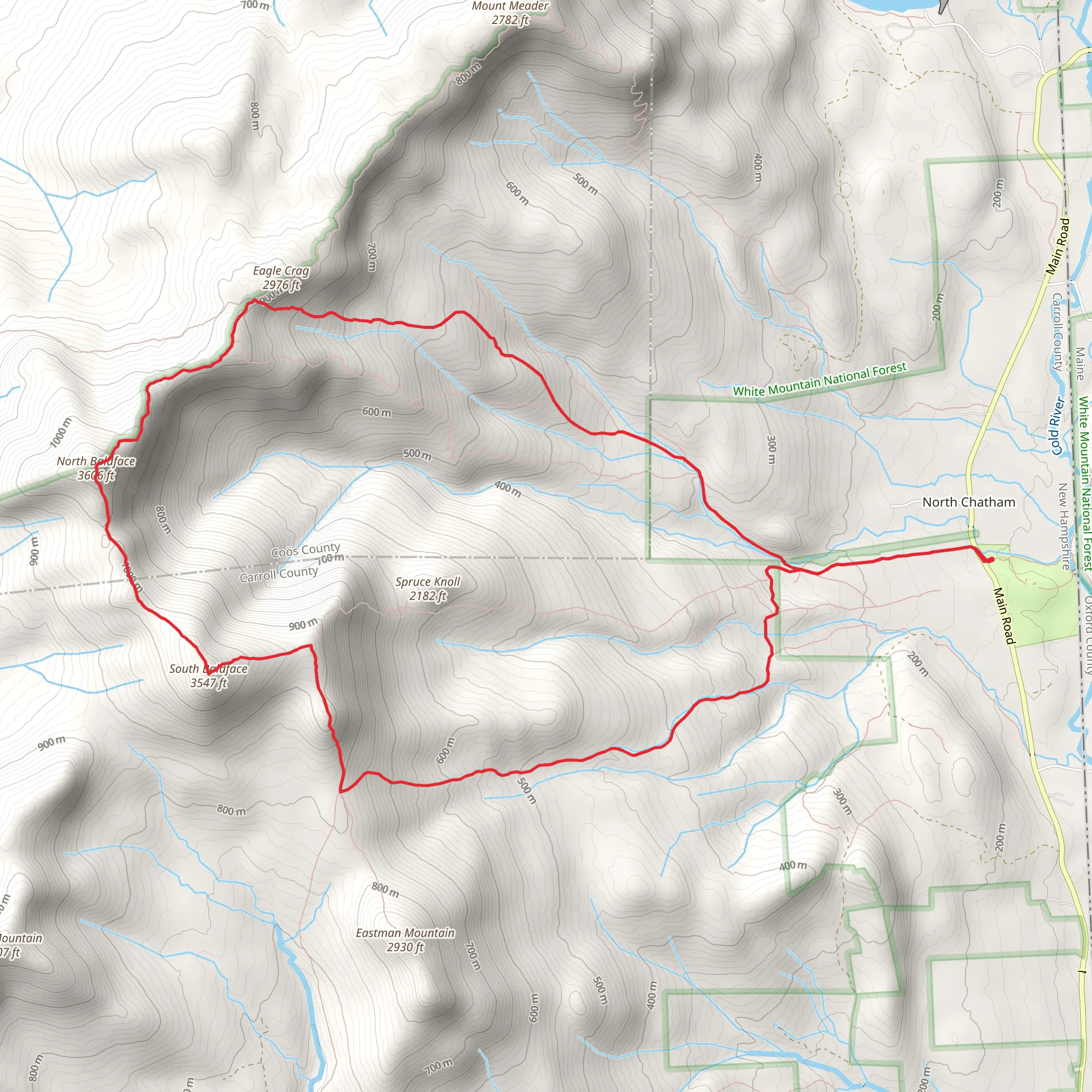 Eagle Crag to North Baldface to South Baldface Loop mobile static map