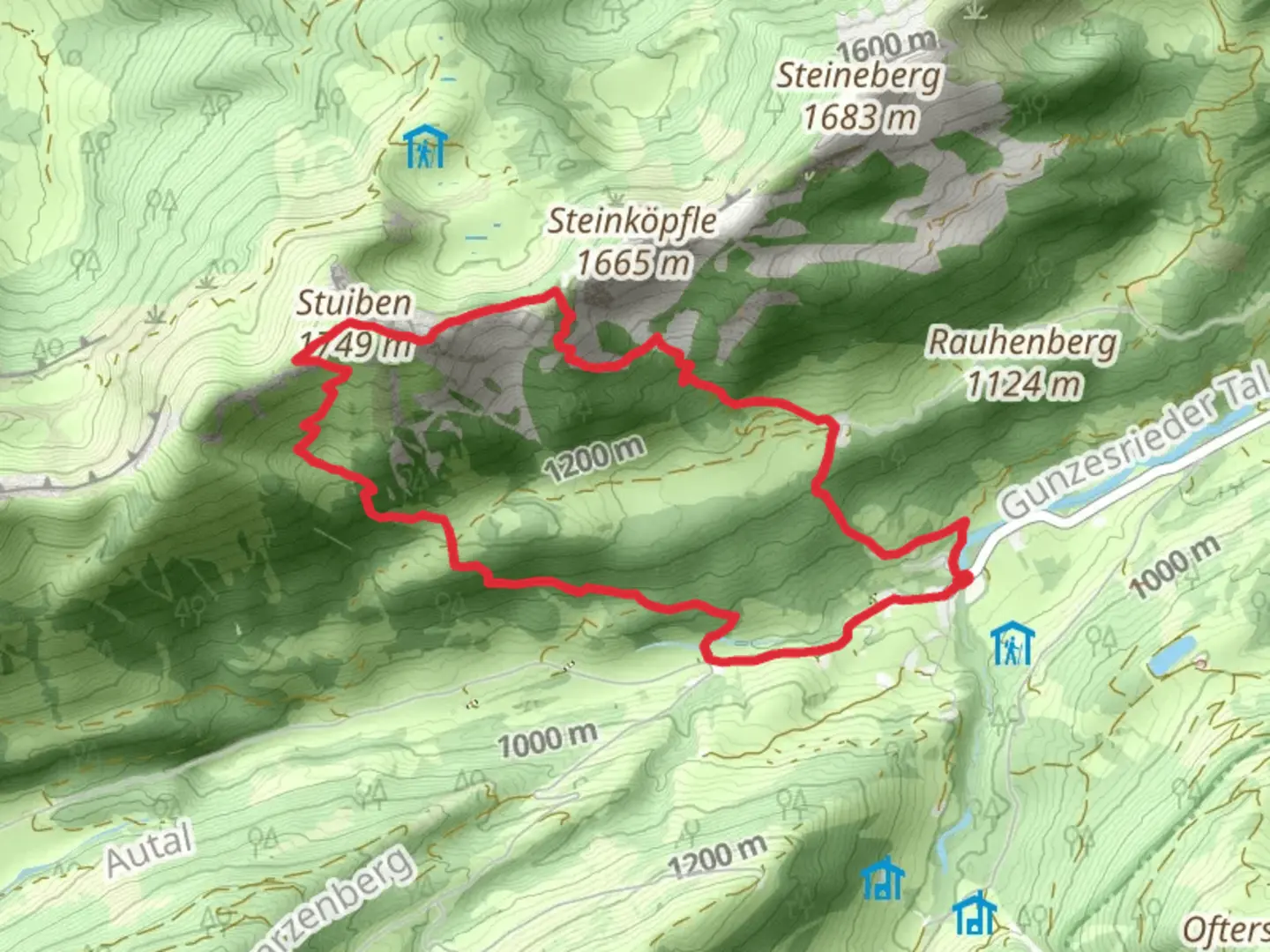 An image depicting the trail Stuiben via Maximiliansweg and its surrounding area.