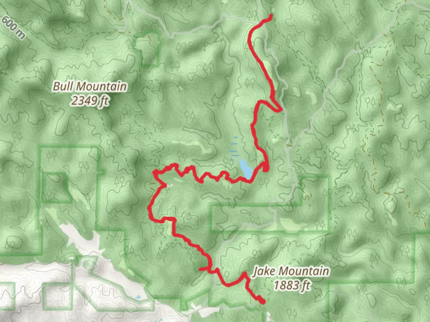 An image depicting the trail Bull Mountain and Jones Creek Dam Trail and its surrounding area.