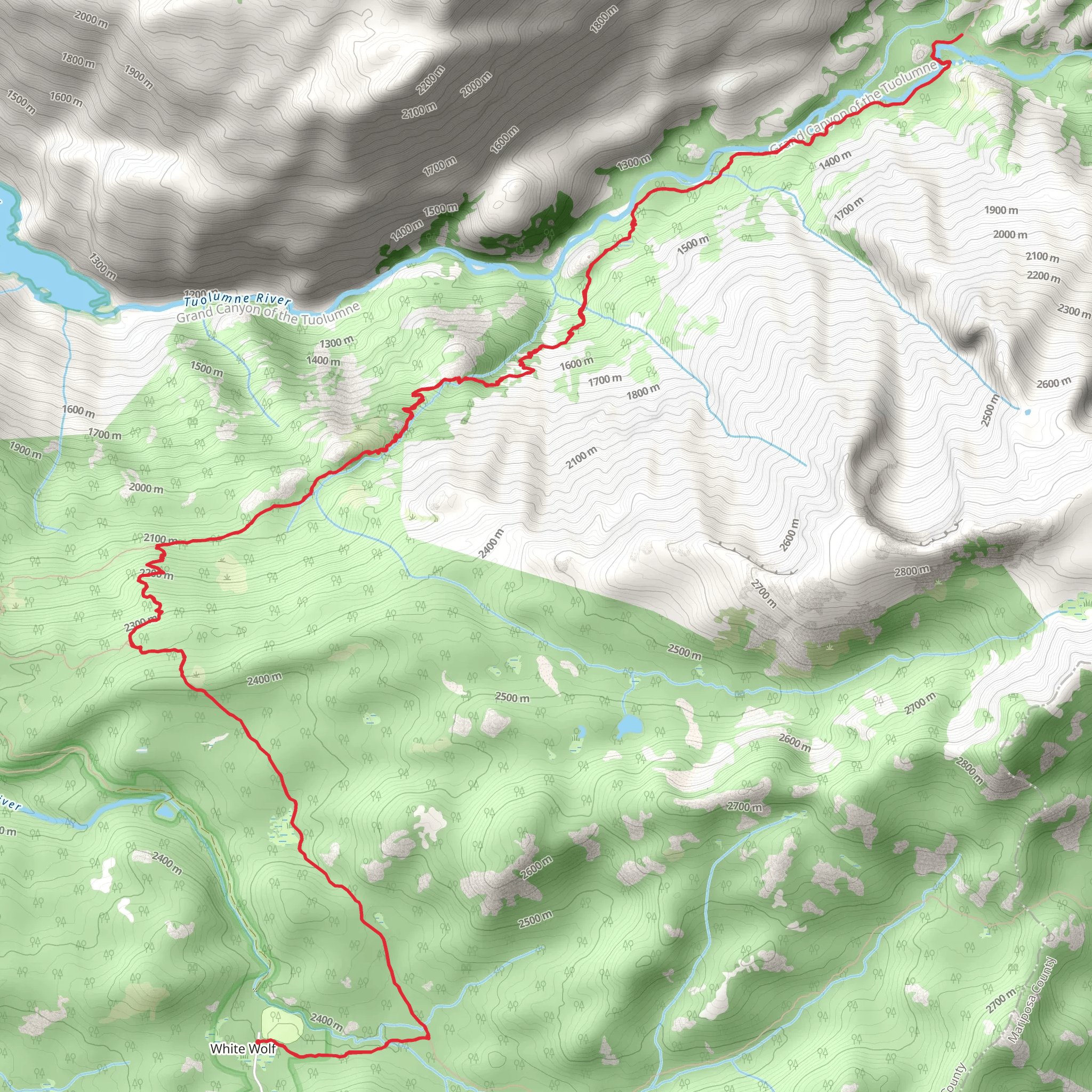 Walk along Tuolumne River and Morrison Creek from White Wolf mobile static map