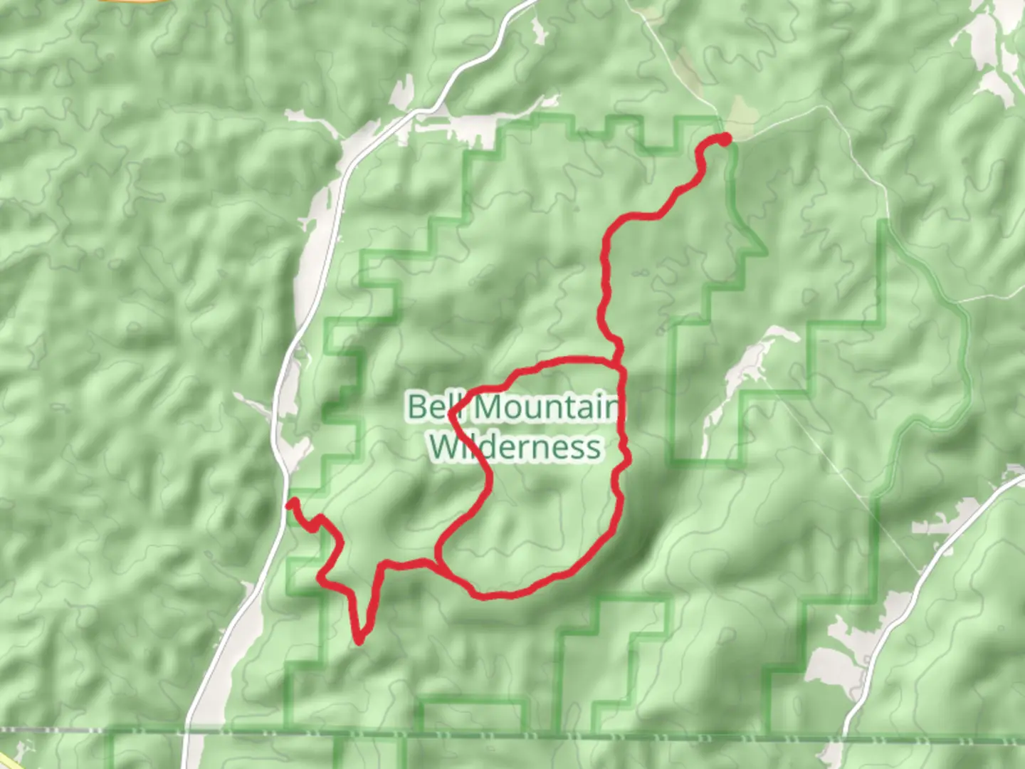 An image depicting the trail Bell Mountain and Ozark Trail - Taum Sauk Section Loop and its surrounding area.