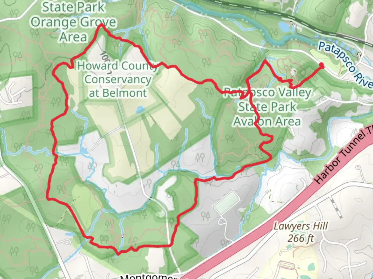 An image depicting the trail Hop The Snake and Morning Choice Loop Trail and its surrounding area.