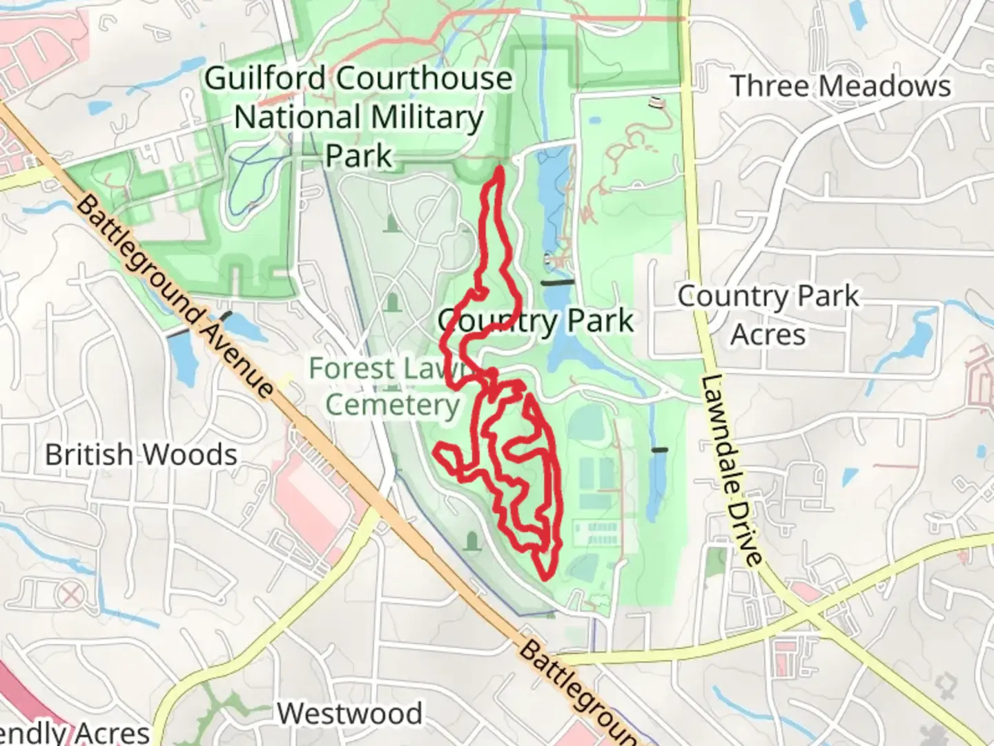 An image depicting the trail Jaycee Park and Lewis Center and Park Loop and its surrounding area.