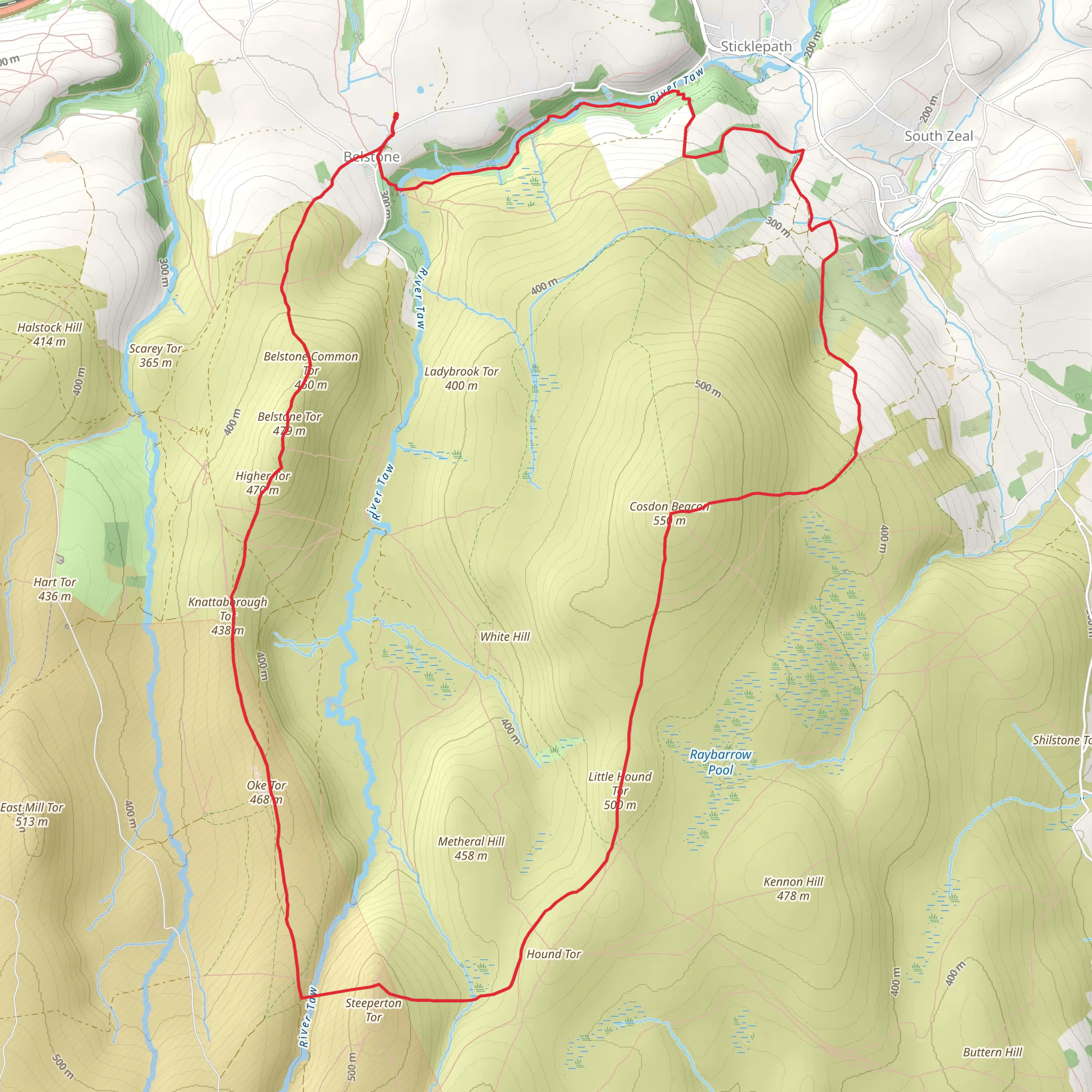 Cosdon Hill and Oke Tor from Belstone mobile static map
