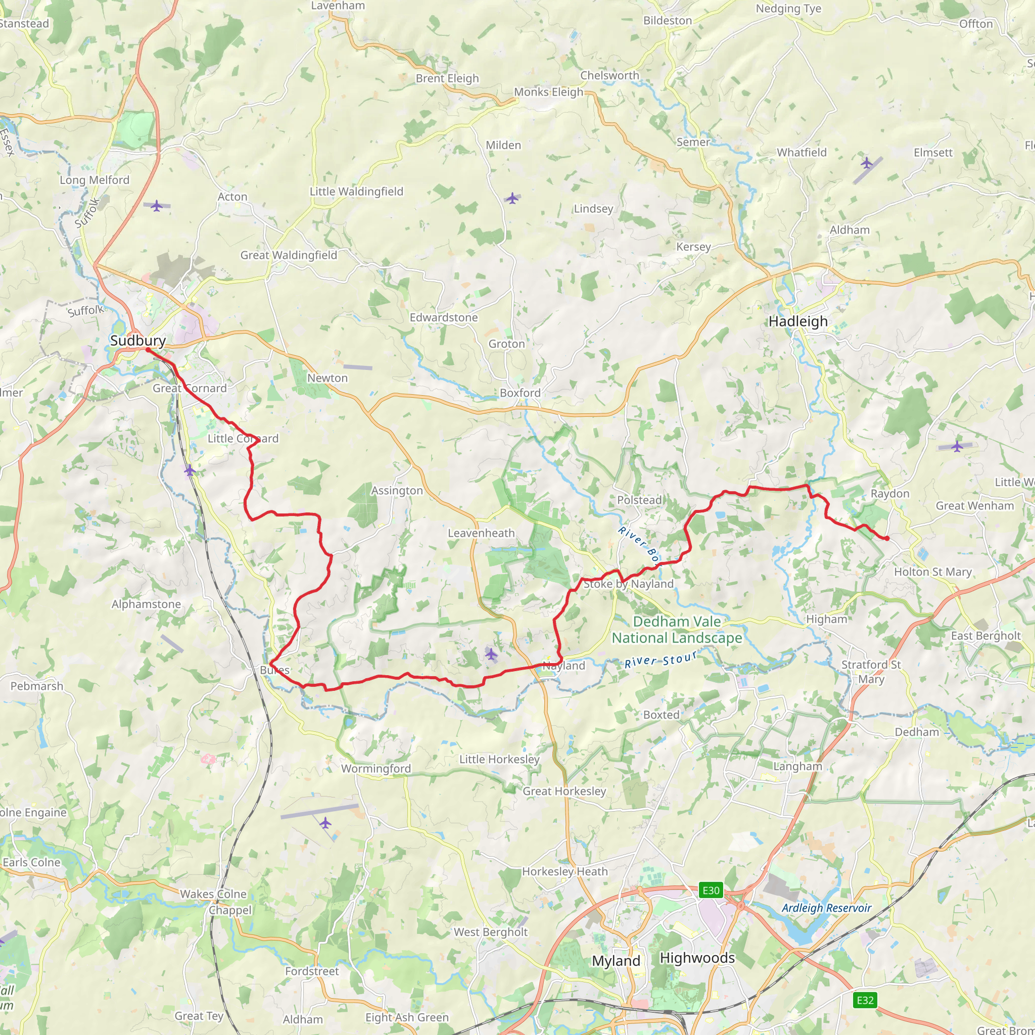 Raydon to Sudbury Walk mobile static map