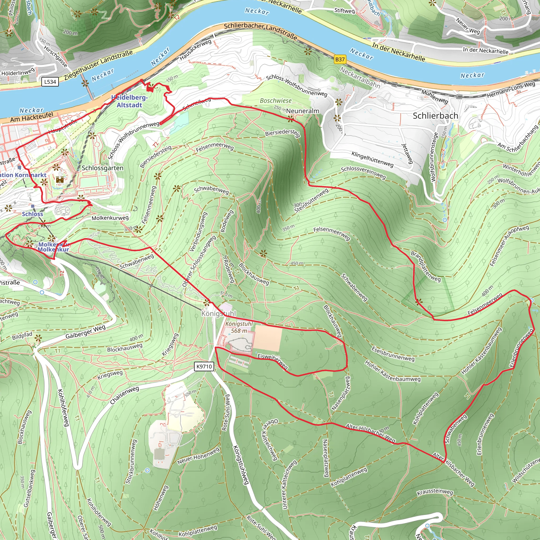 Neckar and Falknerei Tinnunculus via Valerieweg and Neckarsteig mobile static map