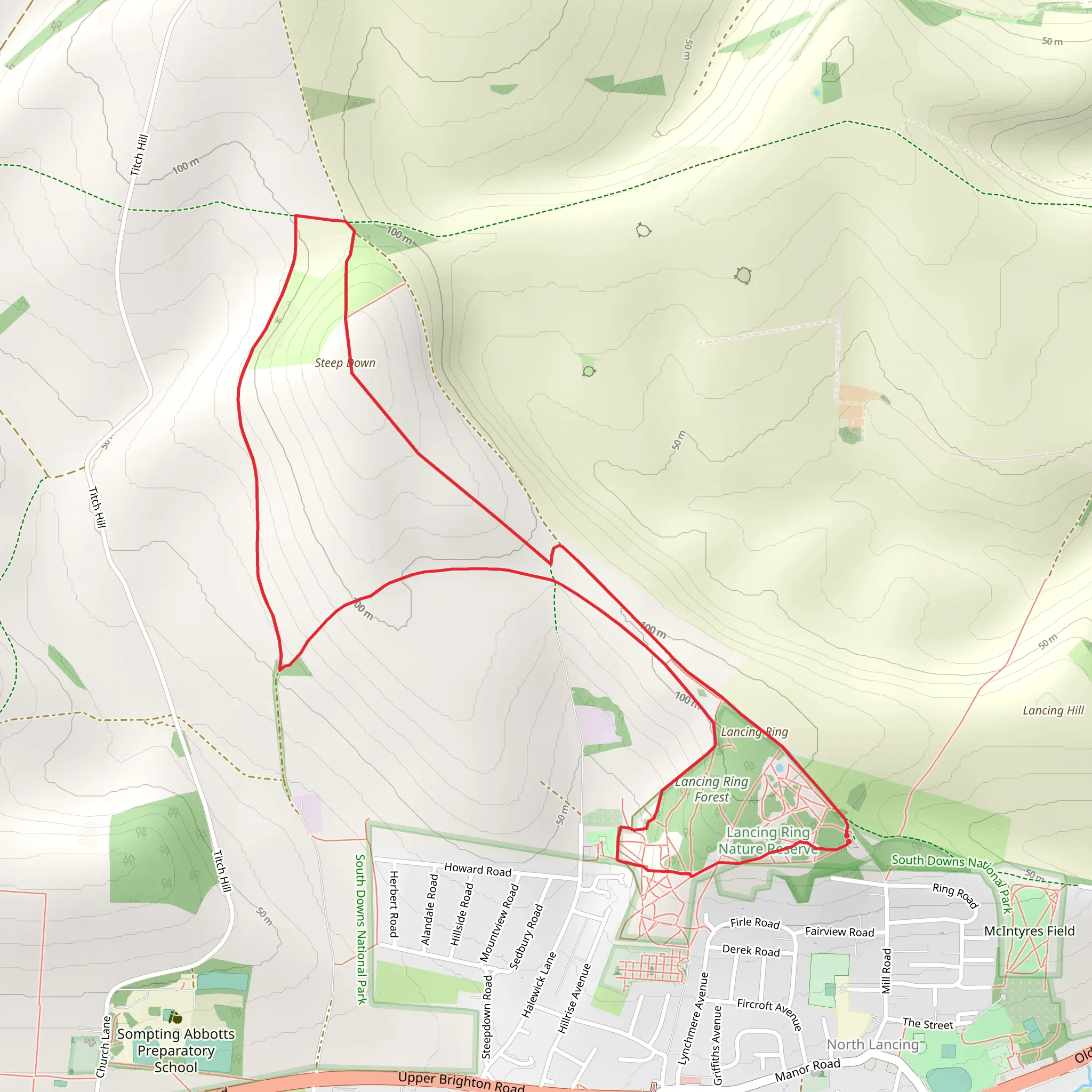 Steep Down and Lancing Ring Nature Reserve Loop mobile static map