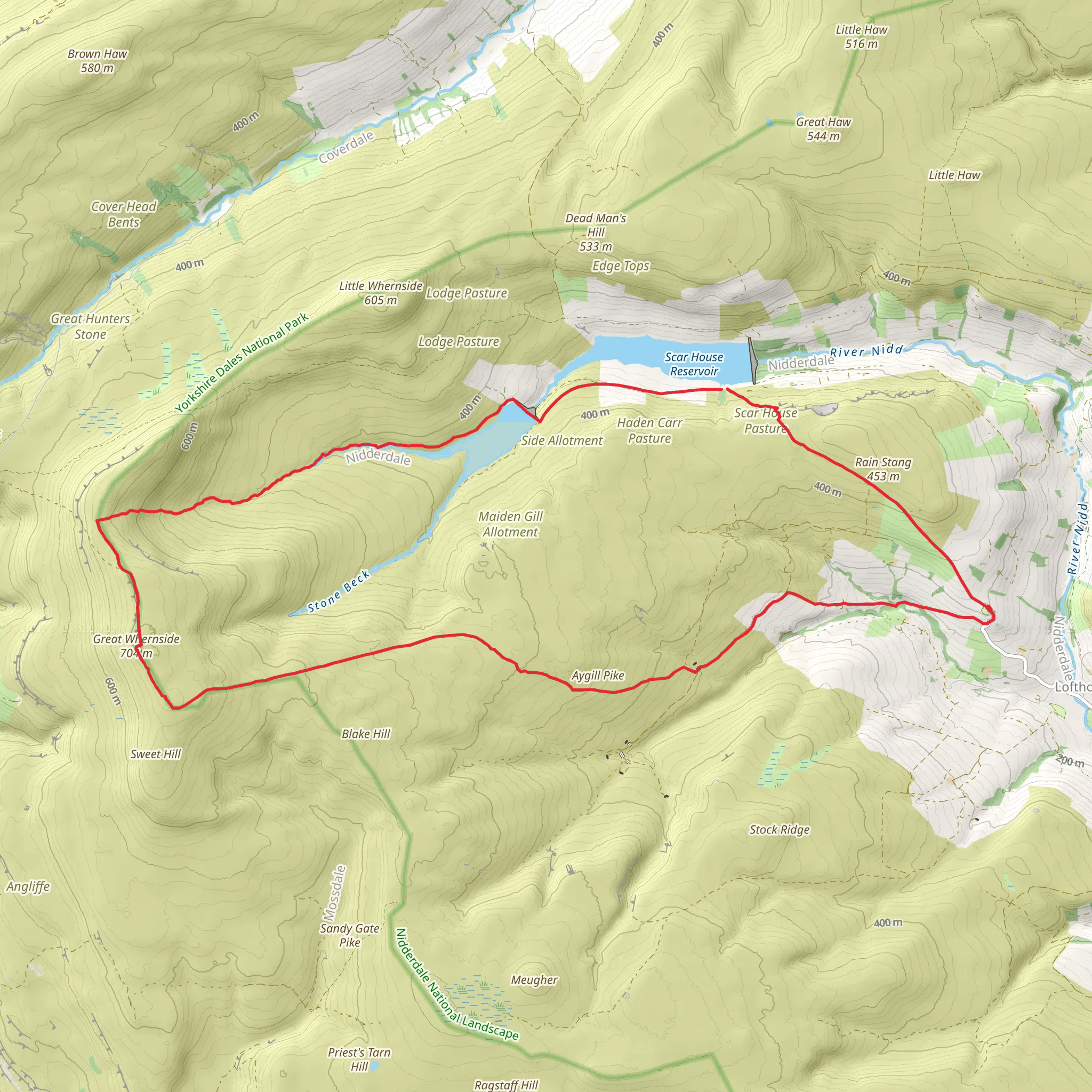 Riggs Moor - Great Whernside - Angram Reservoir and Scar House Reservoir mobile static map
