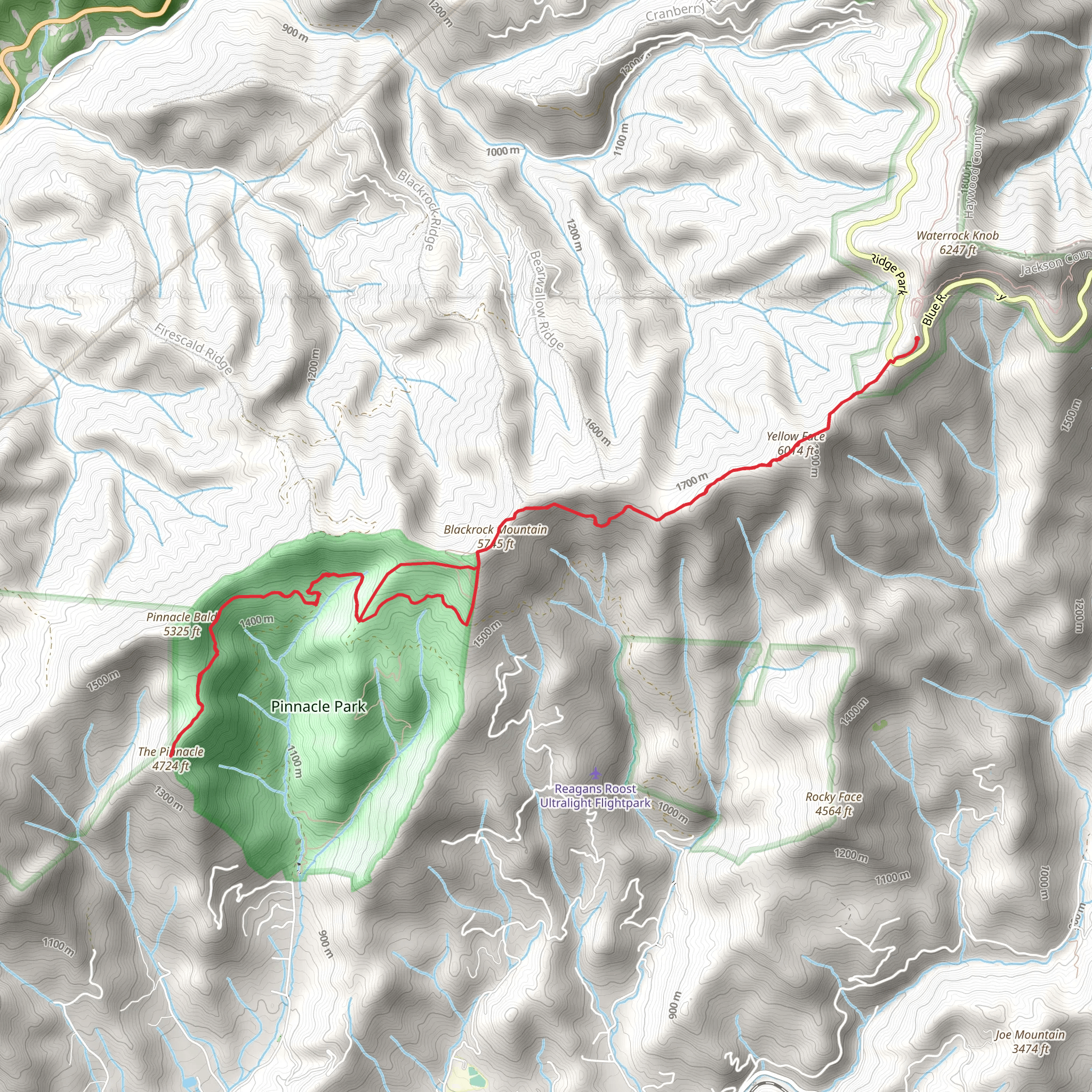 The Pinnacle, Blackrock Mountain and Yellow Face from Blue Ridge Parkway mobile static map