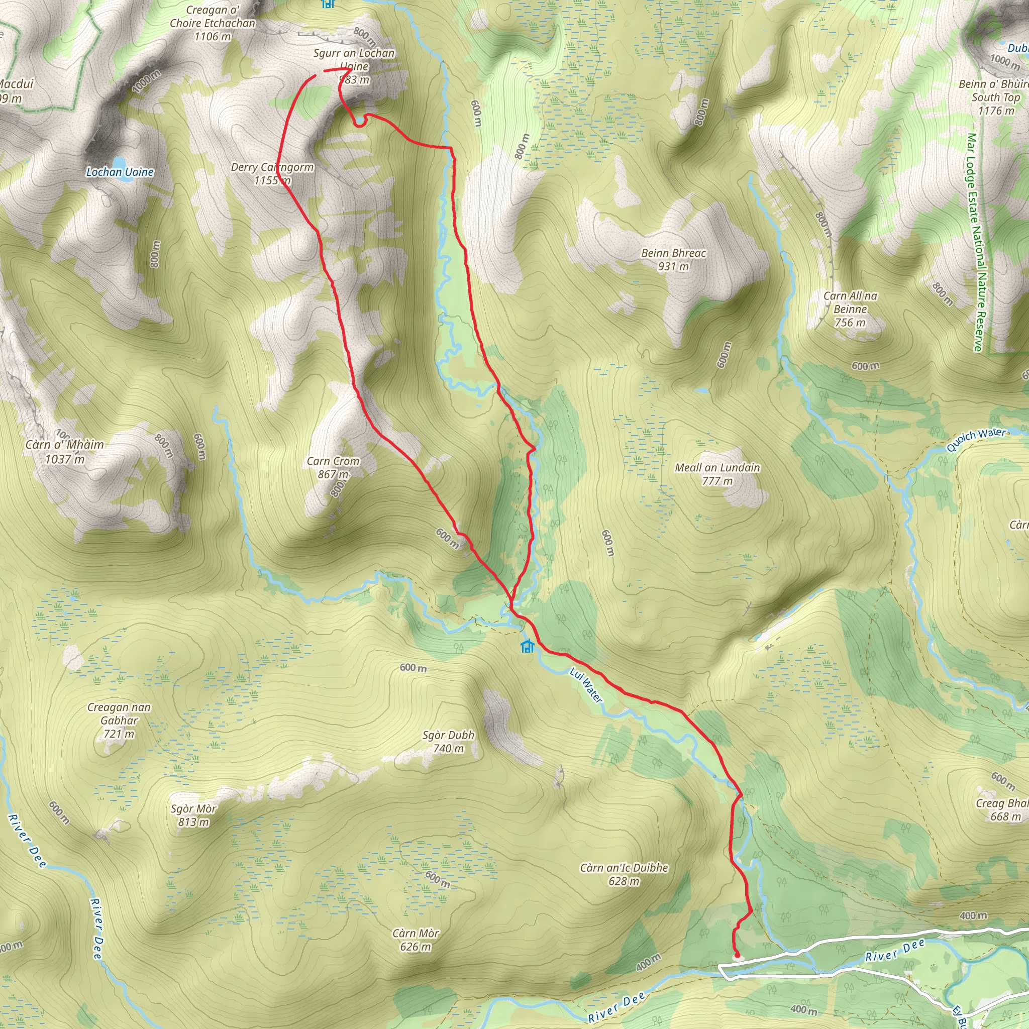Derry Cairngorm Loop From Linn of Dee mobile static map