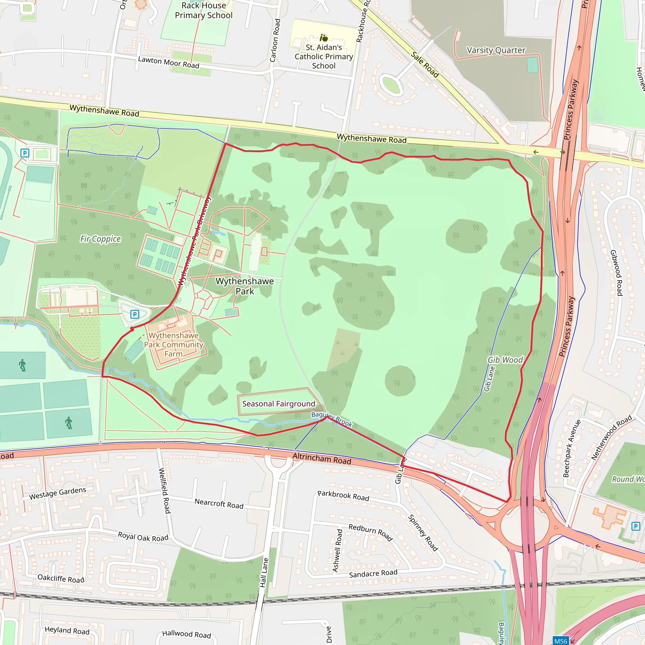 Wythenshawe Park to Gib Park Loop mobile static map