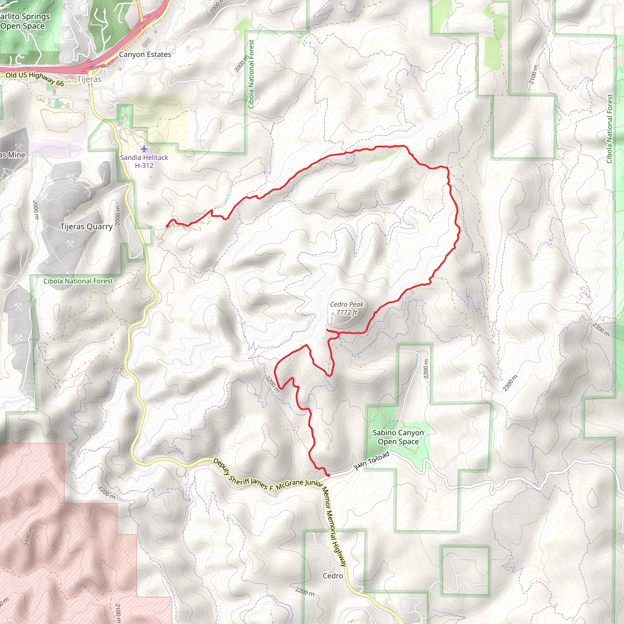 Cedro Peak via Forest Road mobile static map