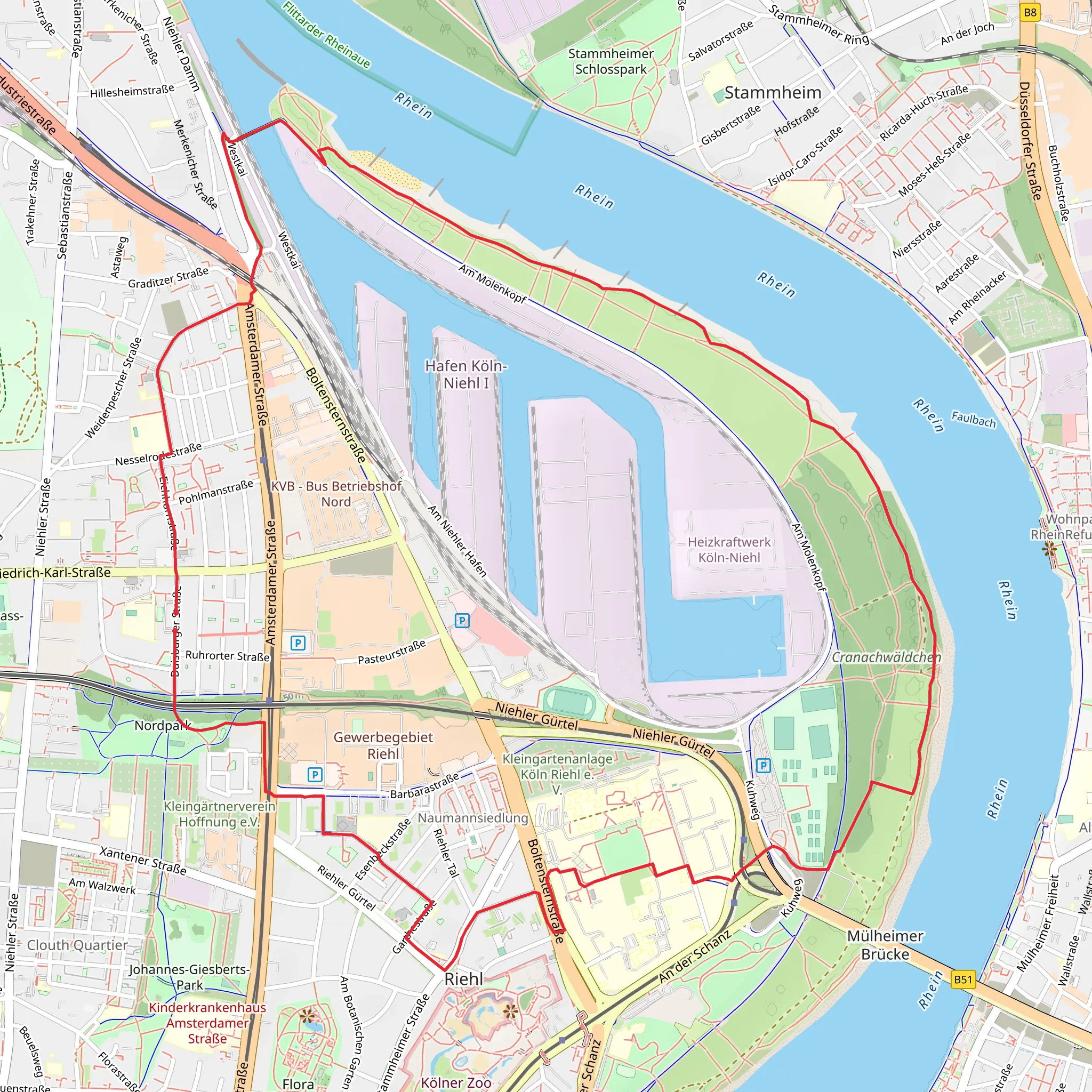 Nippes Loop via Cranachwäldchen mobile static map