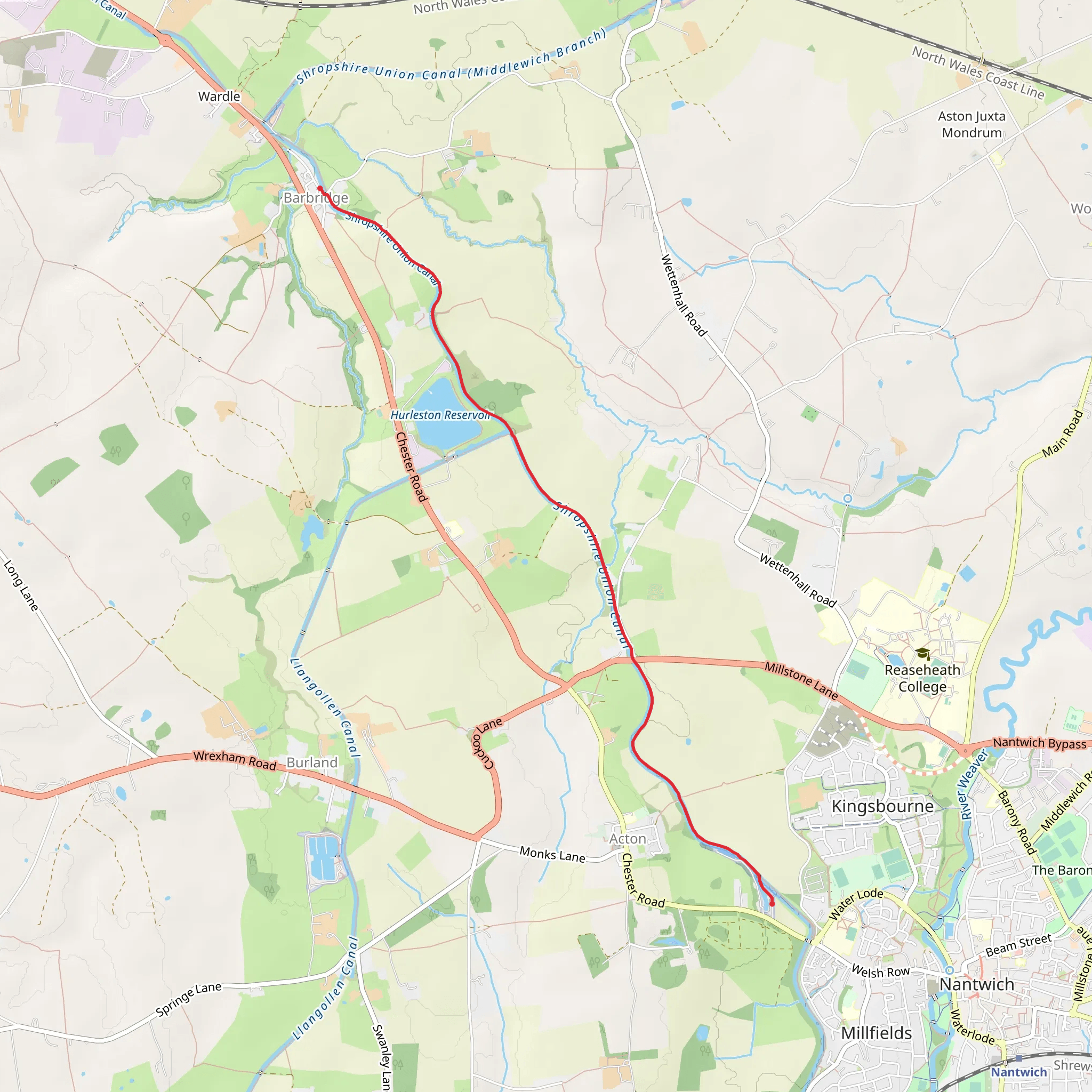 Hurleston Reservoir and Shropshire Union Canal mobile static map