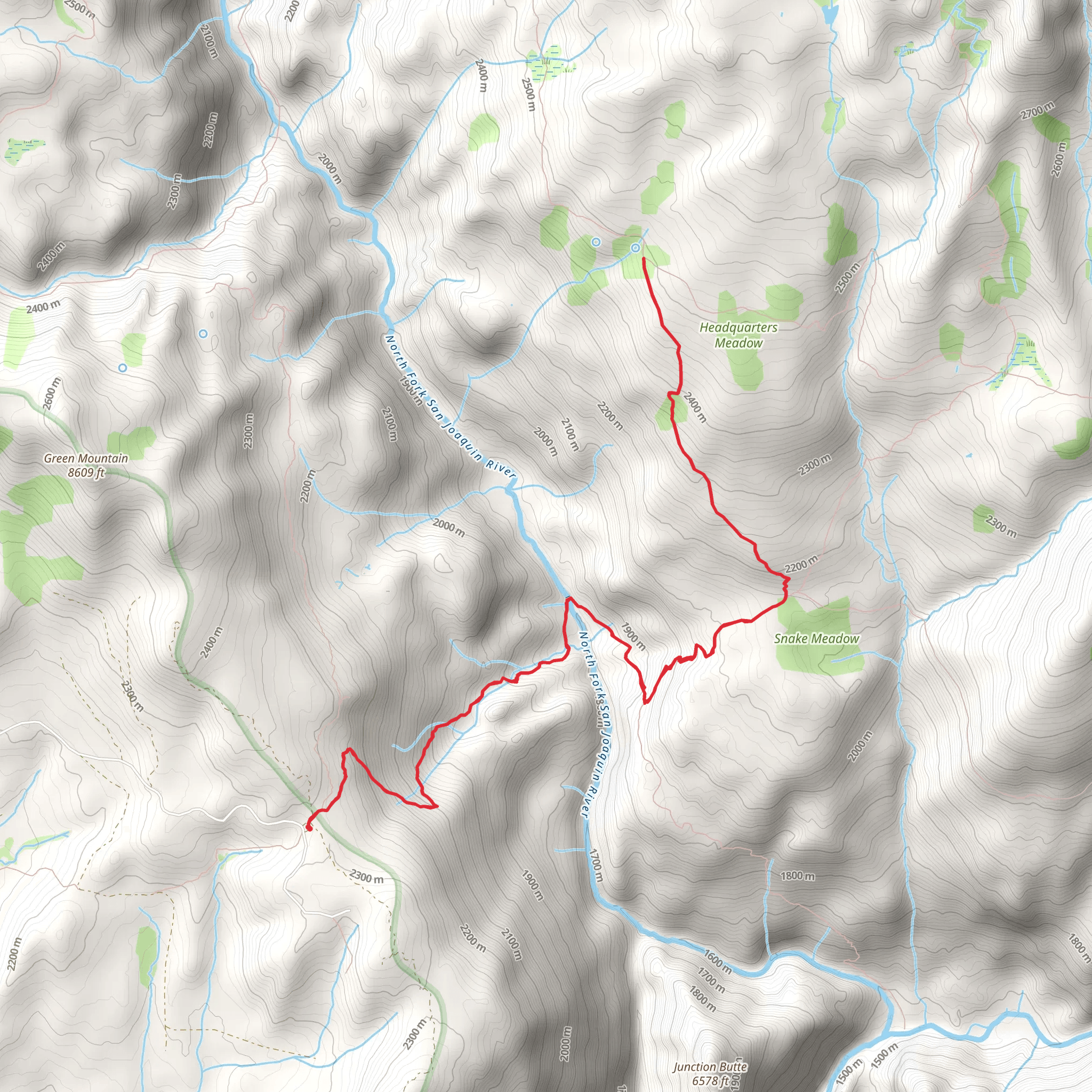 Snake Meadow Trail via Mammoth Trail mobile static map