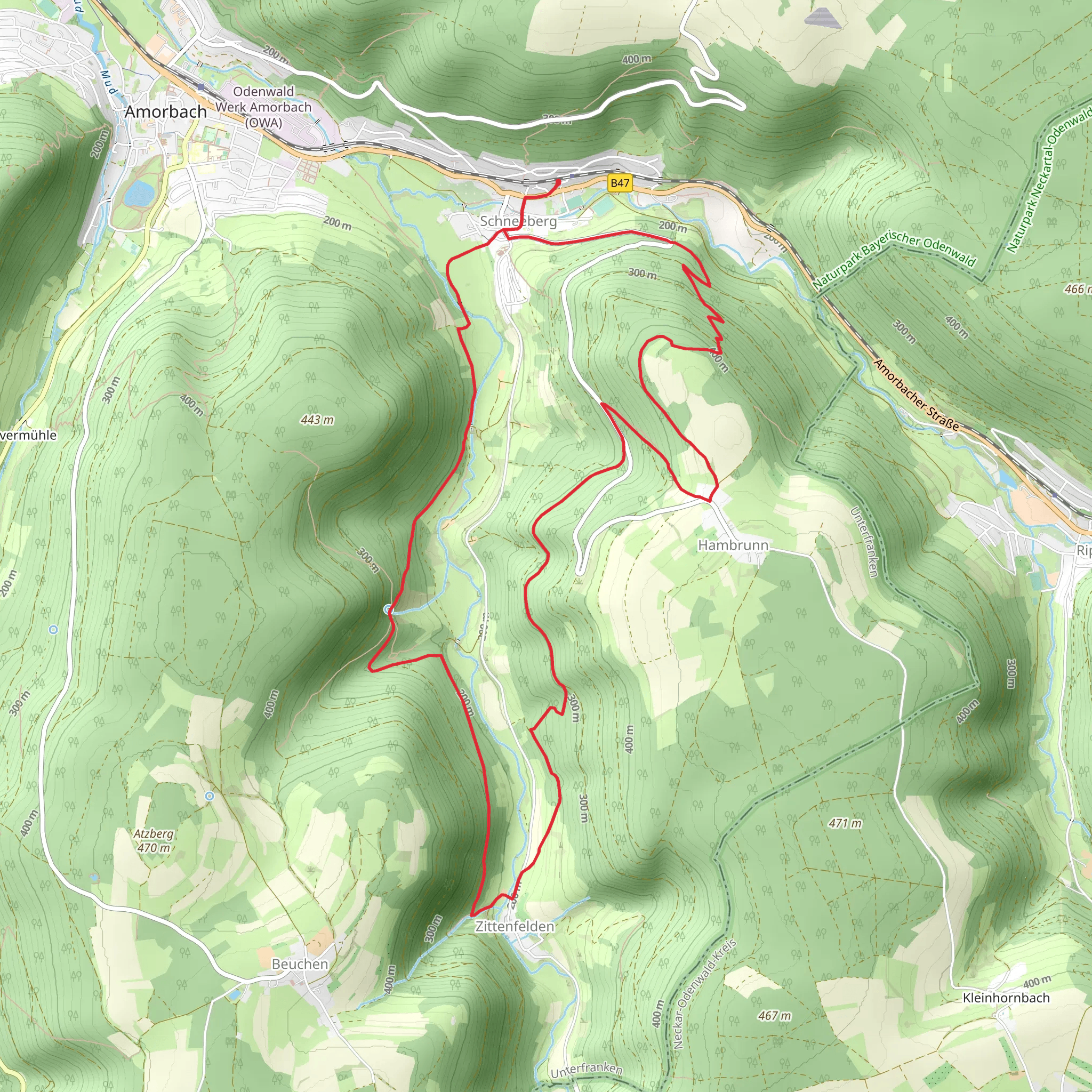 Nibelungensteig from Schneeberg mobile static map