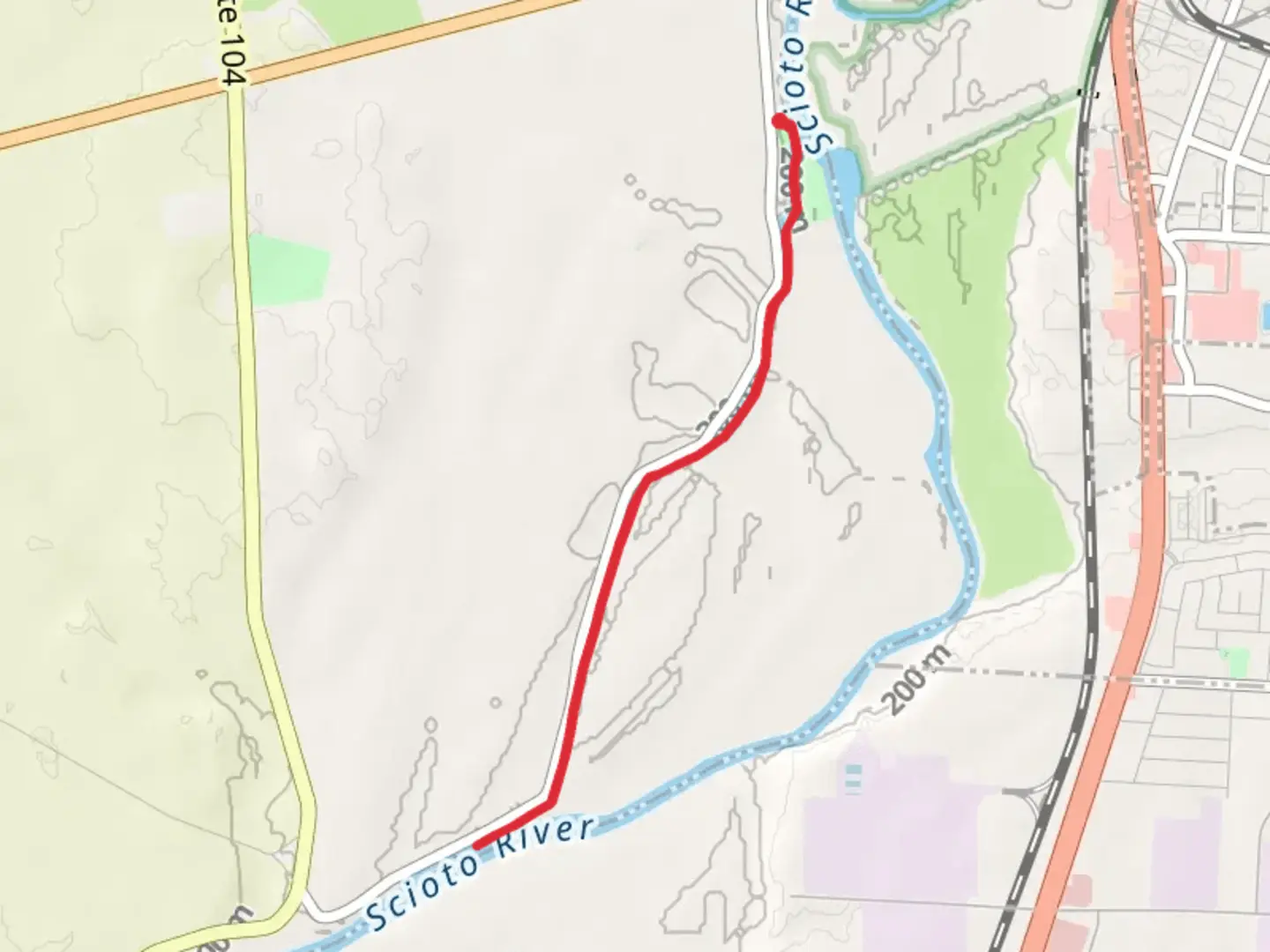 An image depicting the trail Walk along Scioto River and its surrounding area.