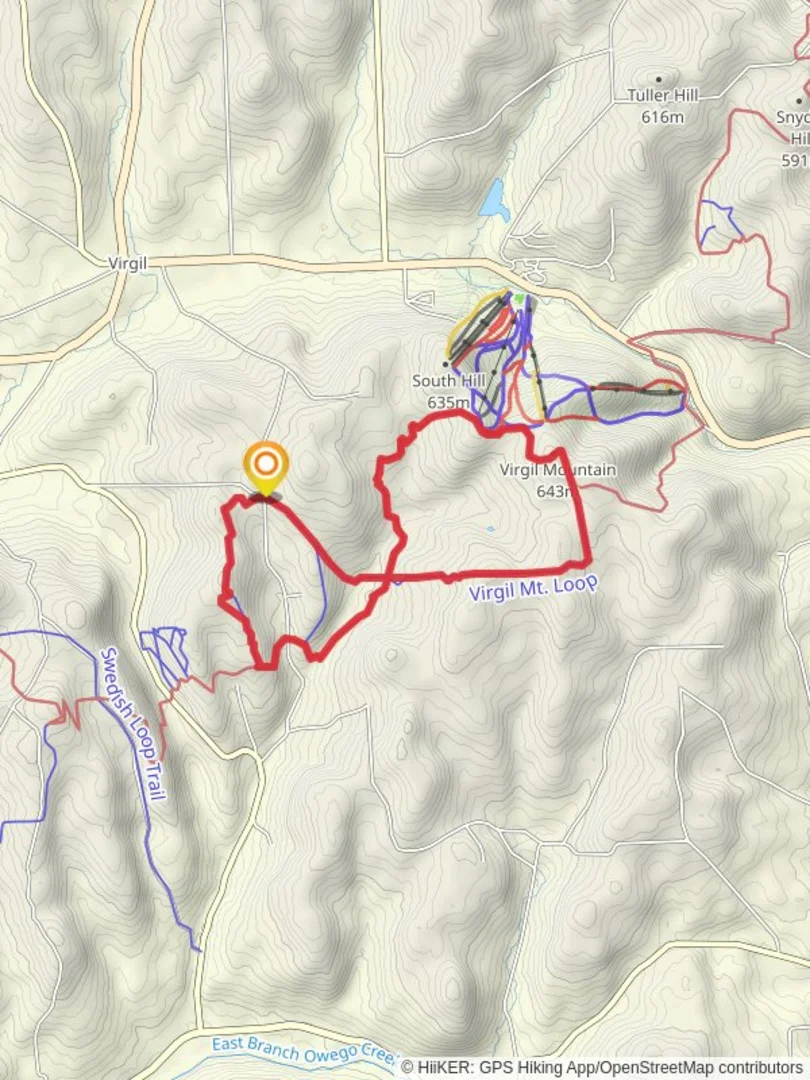 An image depicting the trail Virgil Mountain Loop from Hauck Hill Road and its surrounding area.