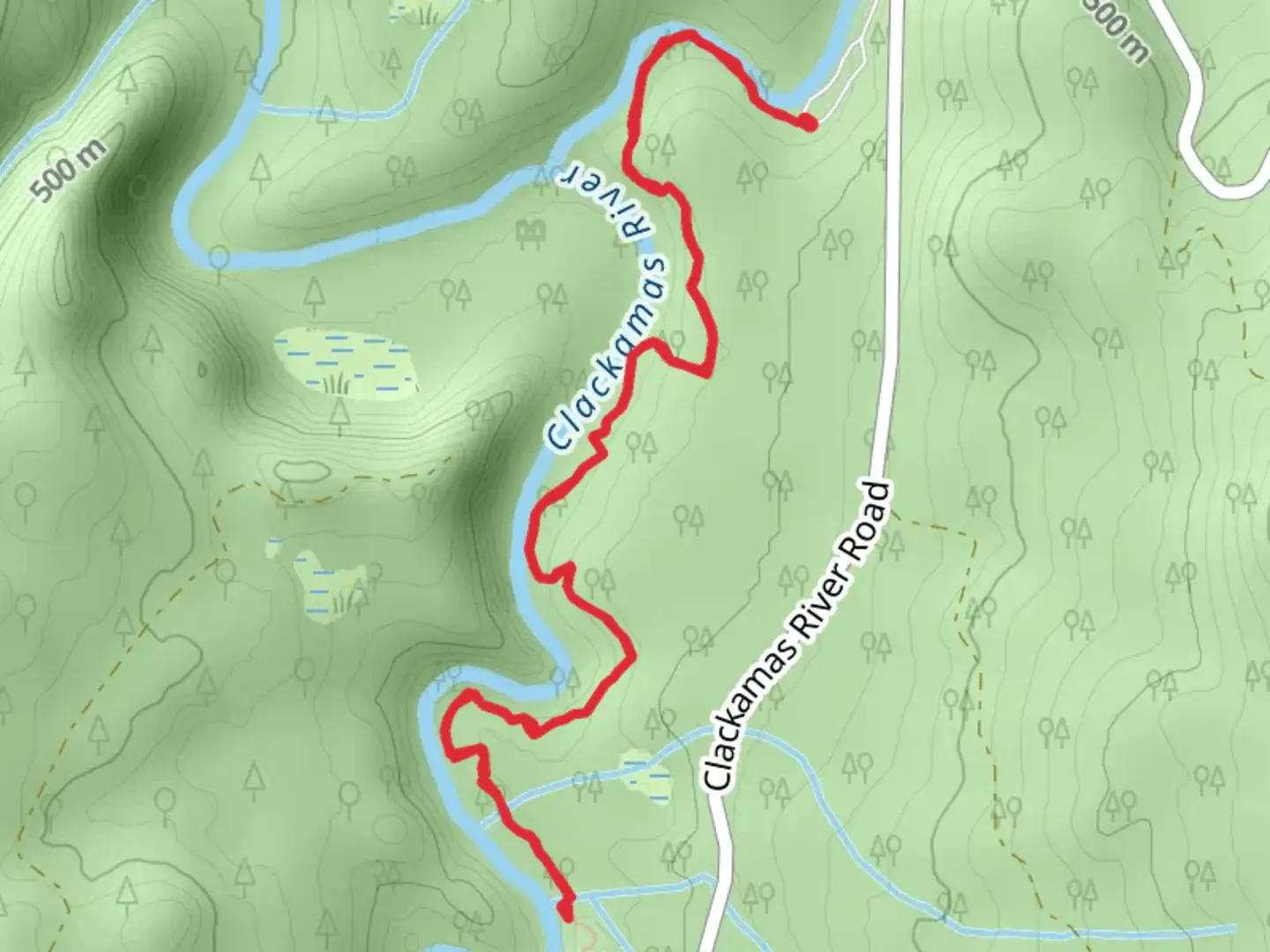 An image depicting the trail Clackamas River and Mag Creek via Riverside Trail and its surrounding area.