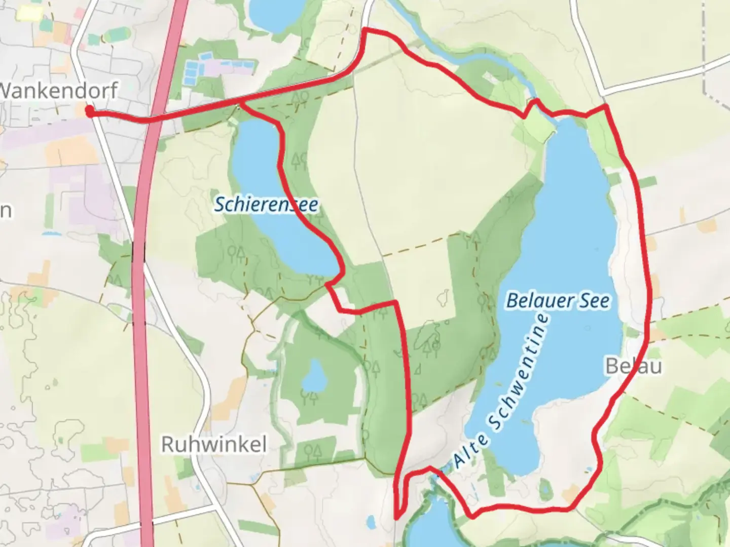 An image depicting the trail Schierensee and Belauer See Loop and its surrounding area.