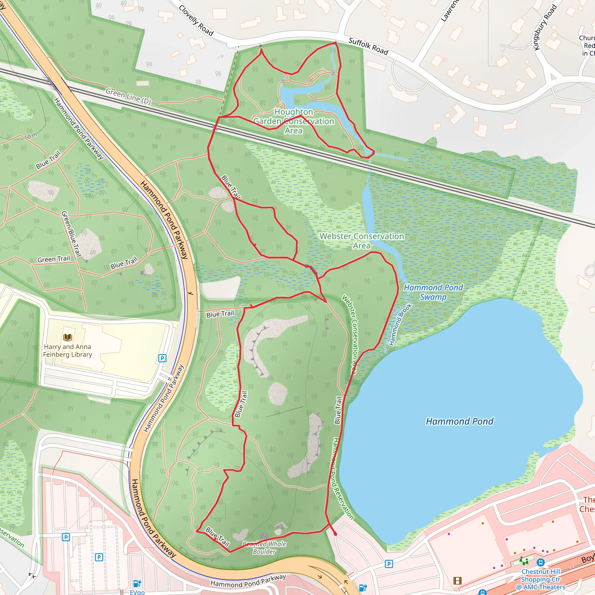 Blue Trail and Houghton Pond Loop via Hammond Pond mobile static map