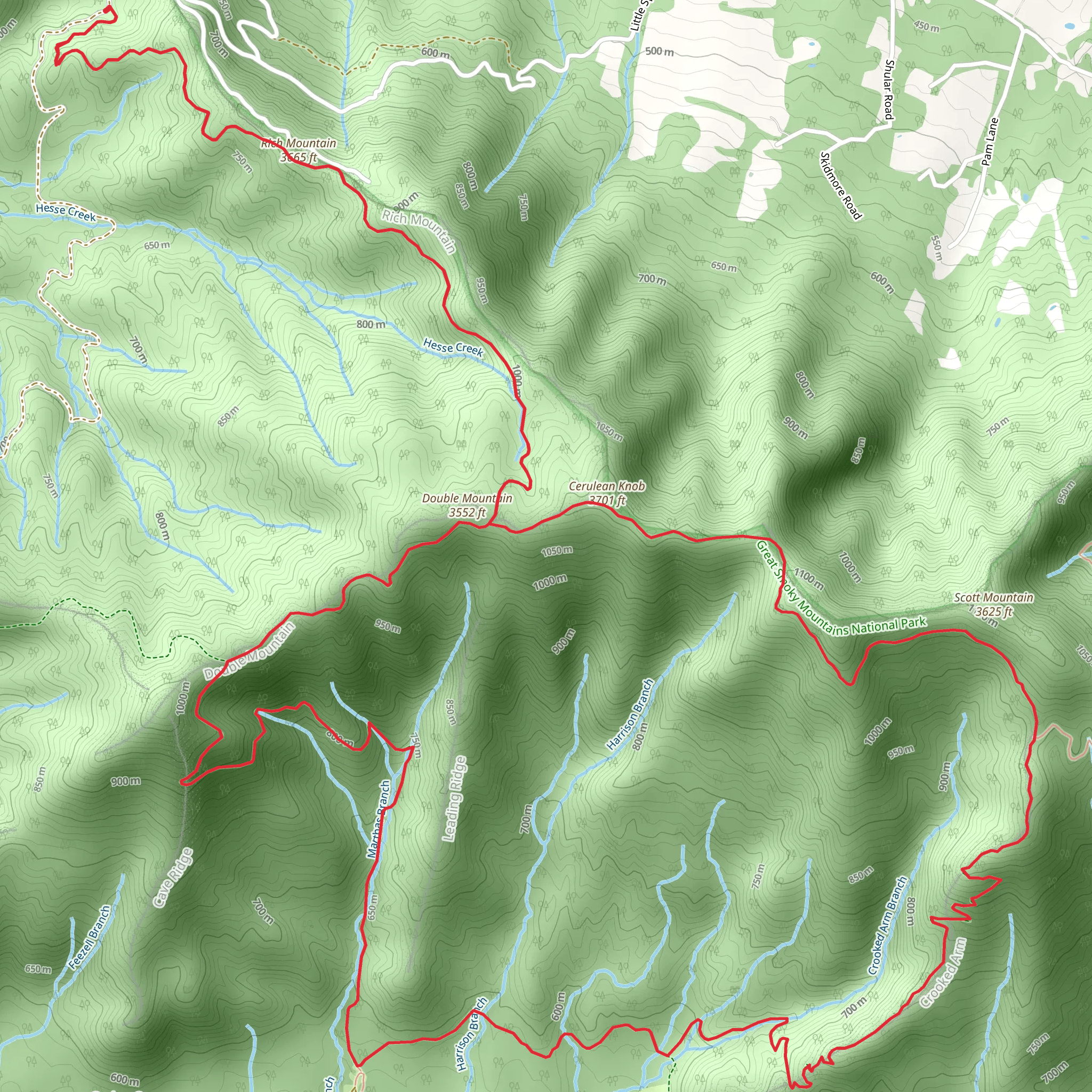 Indian Grave Gap Trail and Crooked Arm Ridge Trail mobile static map