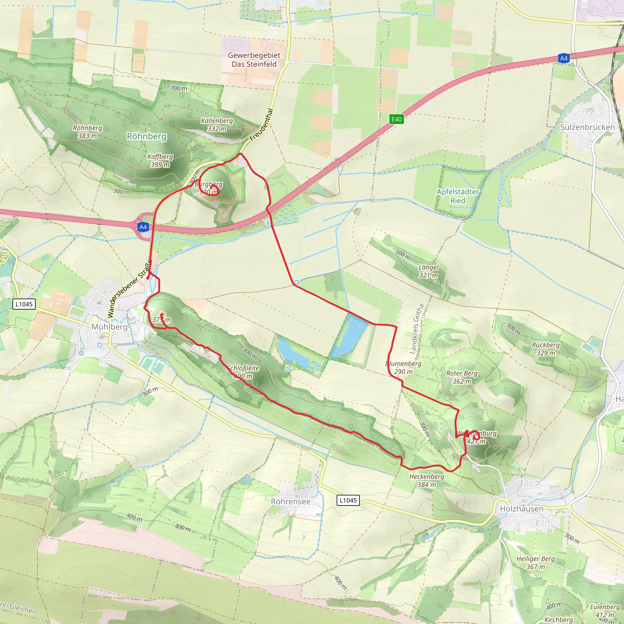 Bergfried, Muehlburg, Triniusblick and Burg Gleichen via Graf Gleichen Weg mobile static map