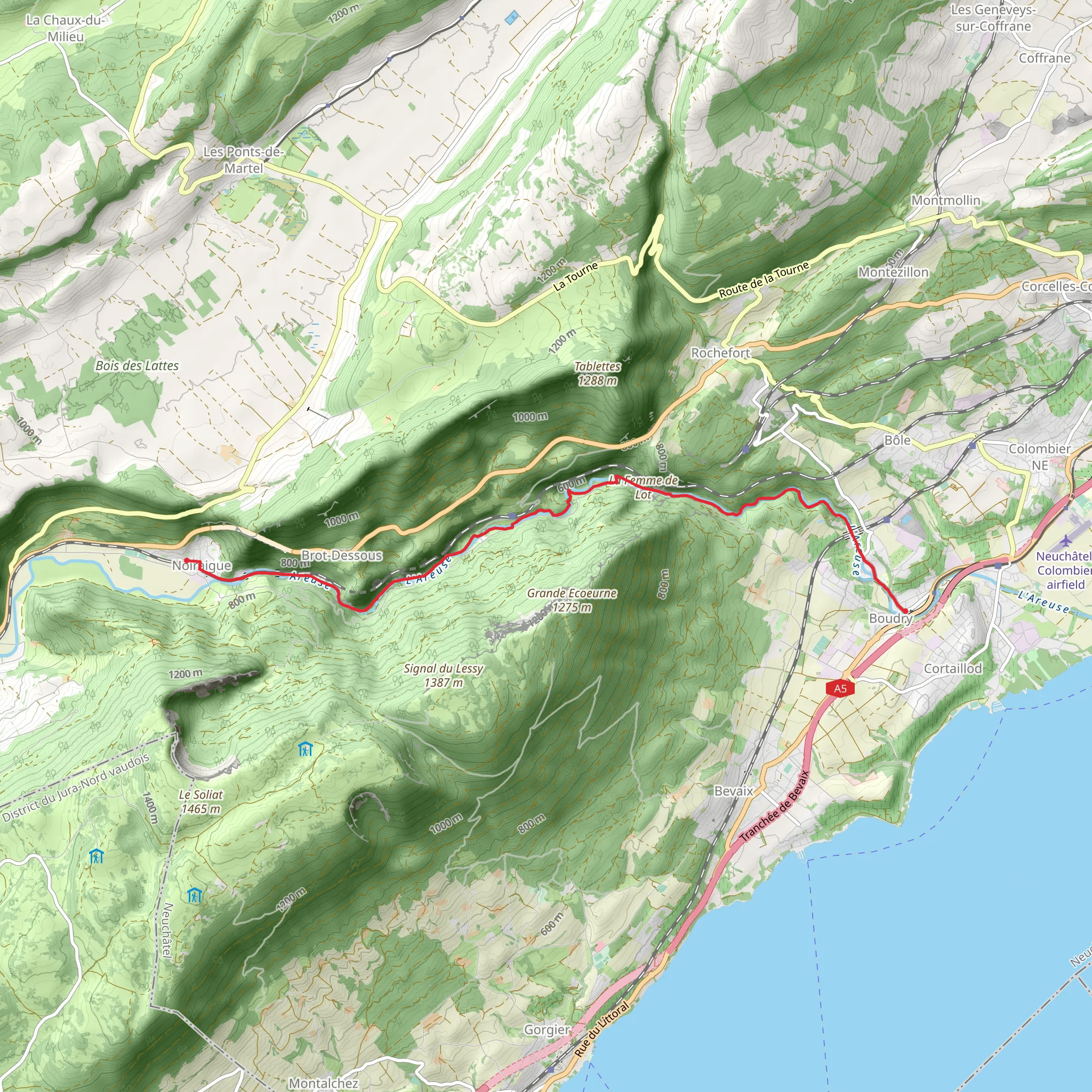 Through the Areuse Gorge mobile static map