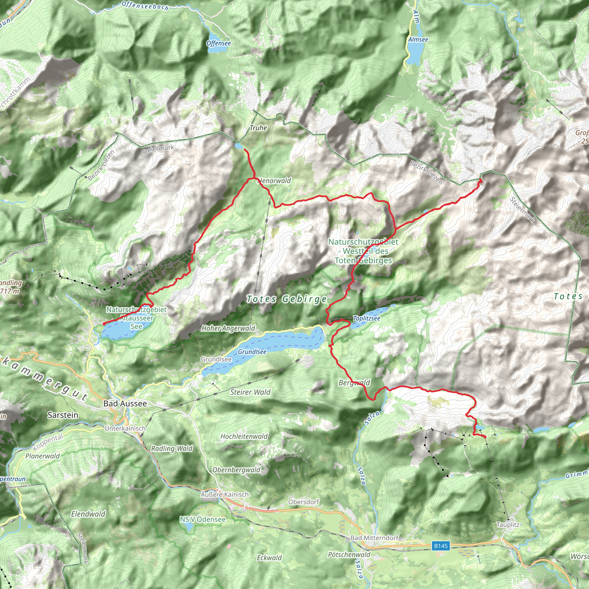 Totes Gebirge to Lake Altaussee mobile static map