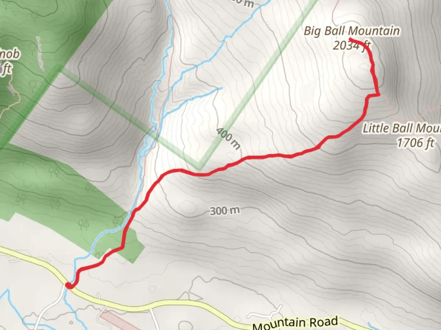 An image depicting the trail Big Ball Mountain and its surrounding area.