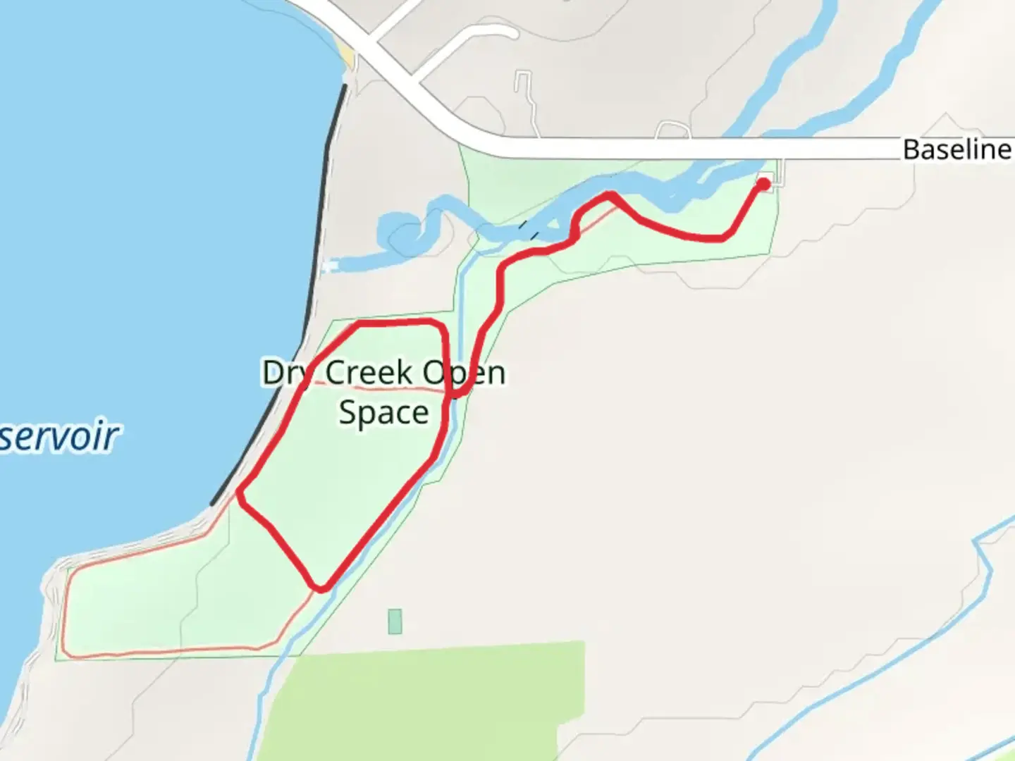 An image depicting the trail Dry Creek Open Space Loop and its surrounding area.