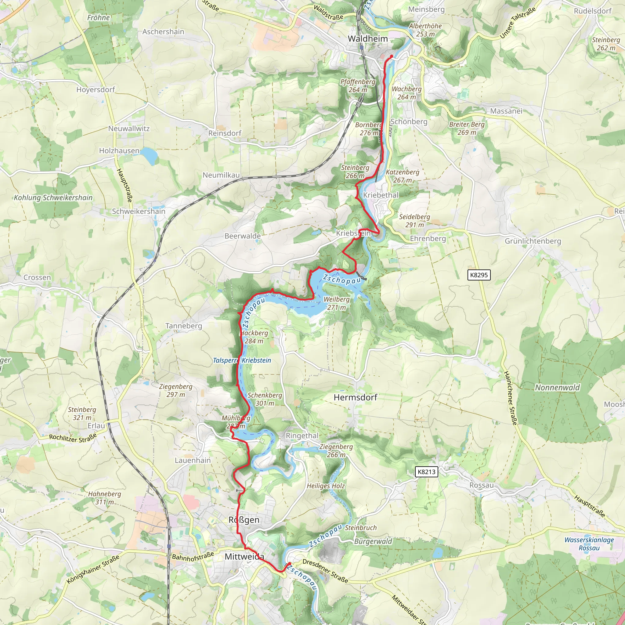Mittweida to Waldheim Walk via Zschopau mobile static map